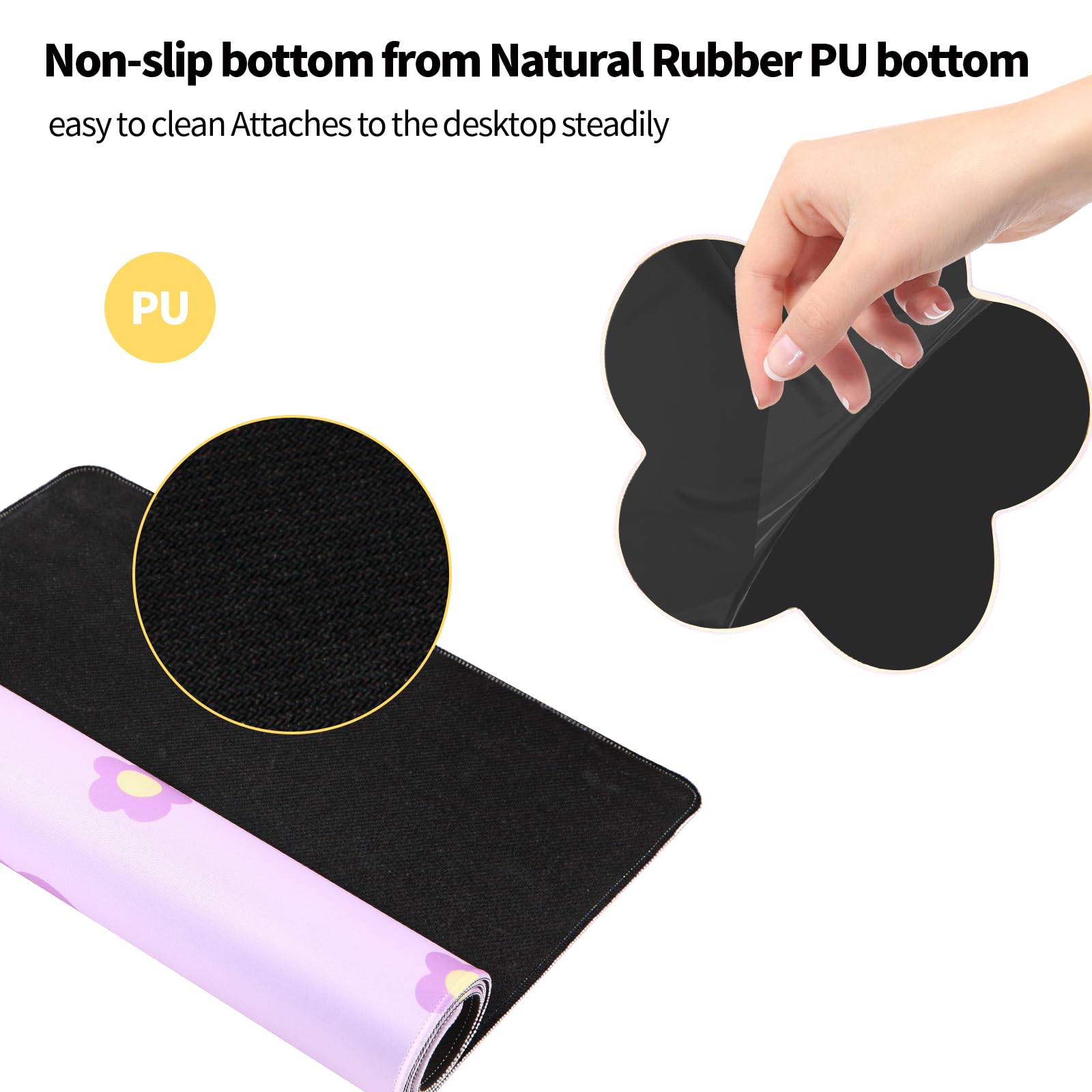 Tappetino per mouse 3 in 1 con motivo floreale e poggiapolsi per tastiera, grande tappetino per mouse da gioco per scrivania, imbottitura ergonomica in memory foam, sollievo dal dolore (viola)