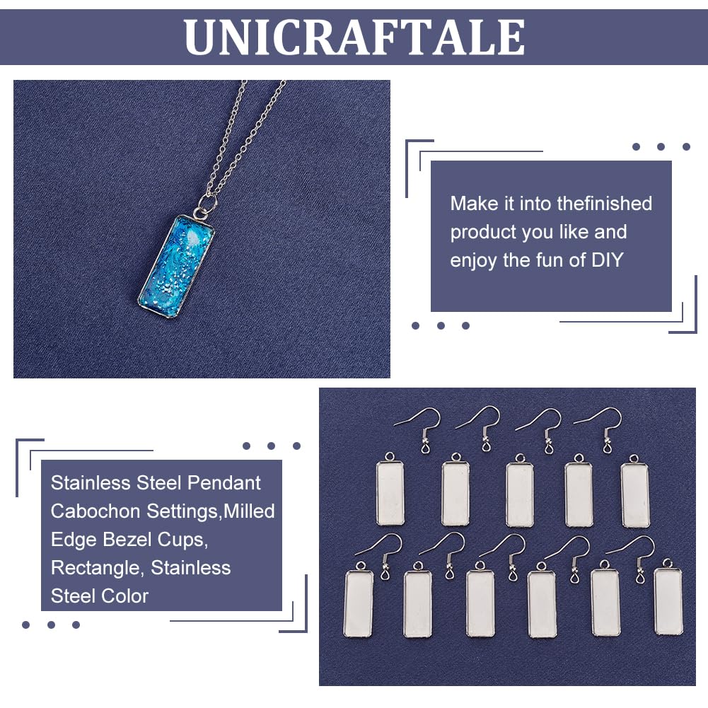 50 Sets Boucles D’oreilles DIY – Crochets Acier Inox + Plateaux Rectangulaires + Cabochons Verre