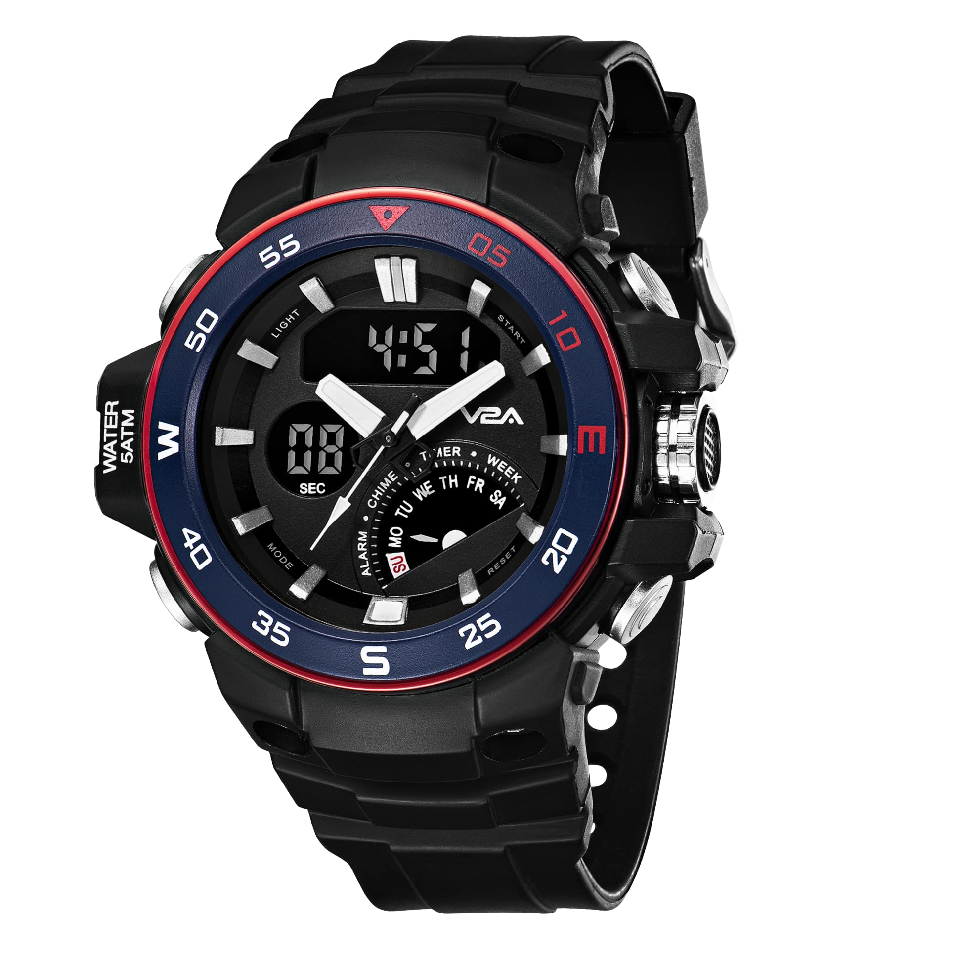 V2A Resin Analog Digital 50M Waterproof Sports Watch With Backlight Alarm Stopwatch For Men, Black Dial, Black Band (B09SB6QZ59) Amazon Price History, Amazon Price Tracker
