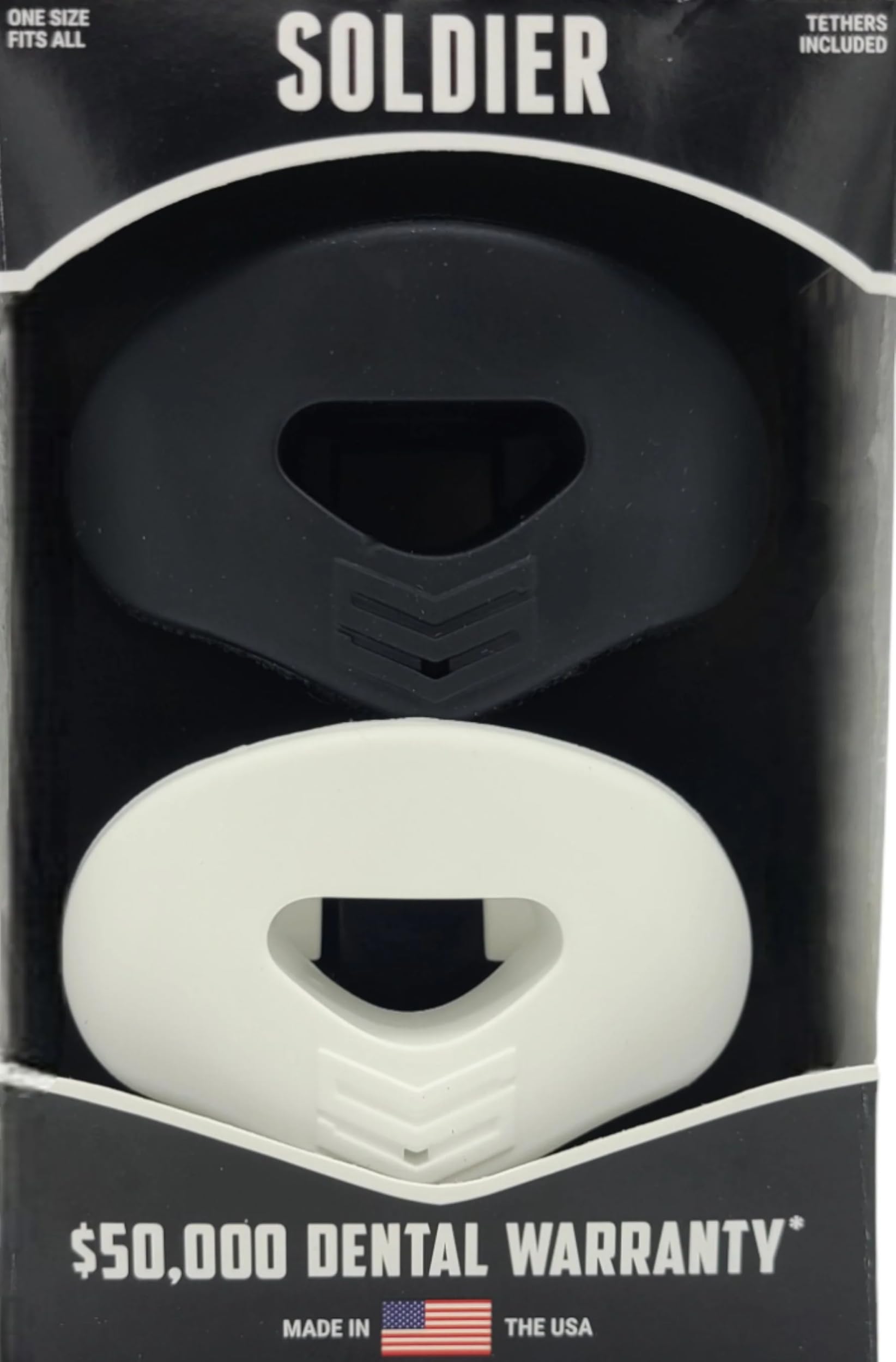 Black & White Lip Protector Mouth Guard 2 Pack, One Size Fits All, Works with or Without Braces, Includes Tethers, No Boiling Required