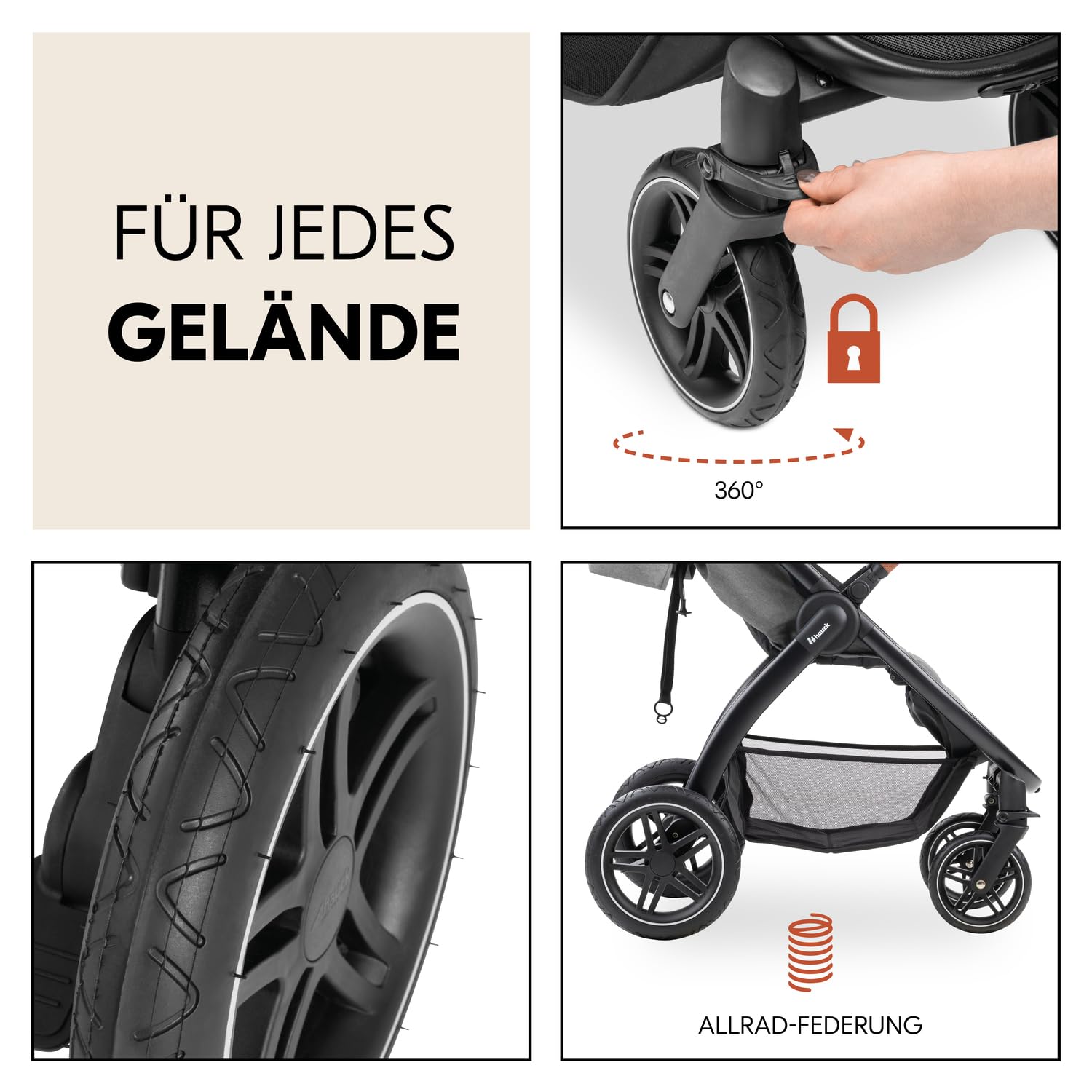 hauck Uptown, Melange Grey - Kinderbuggy mit Liegeposition ab Geburt, Breiter Sitz bis 22 kg, Getränkehalter, Gummiräder, Federung, UV Schutz 50+, Faltbar, Höhenverstellbar, Großer Korb