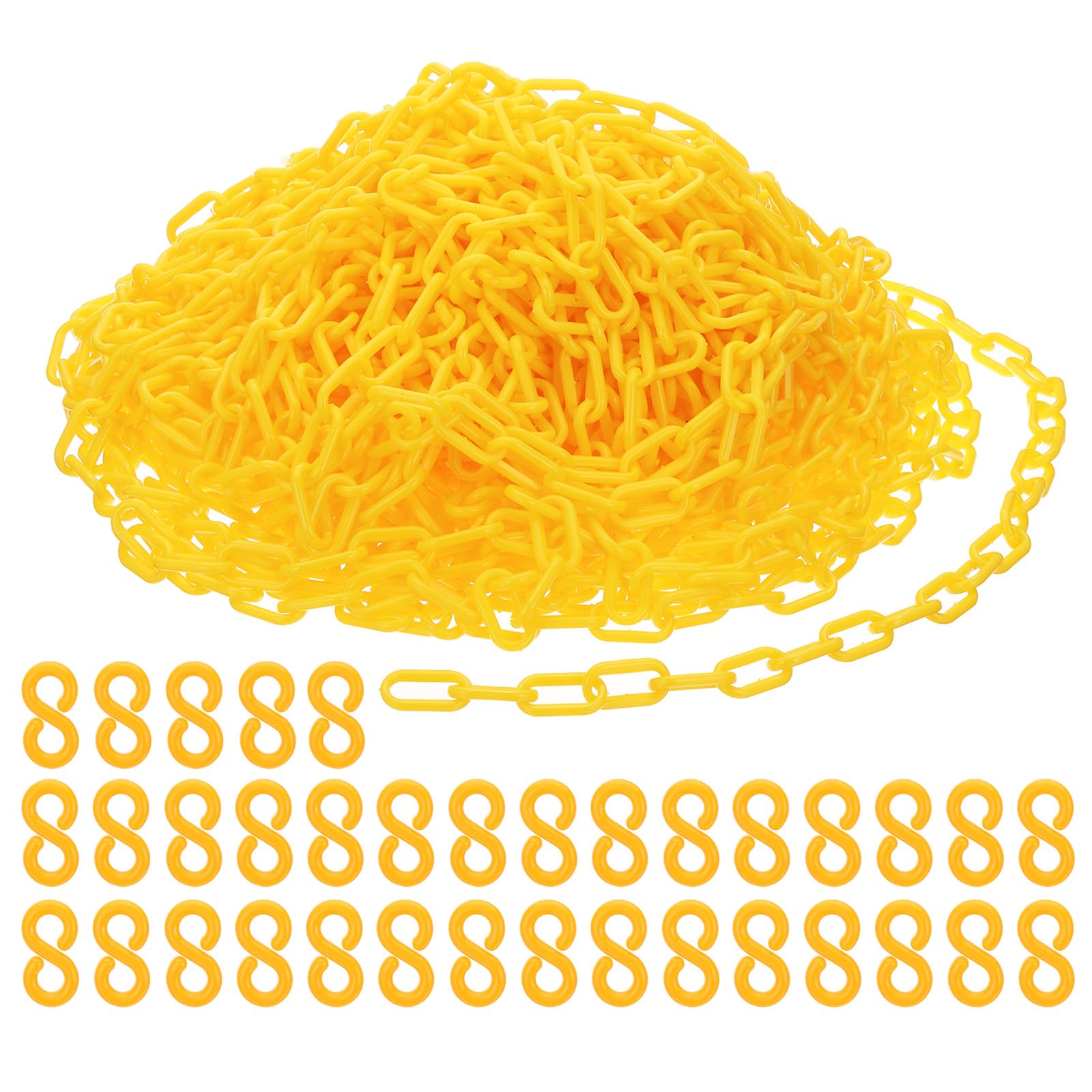 PATIKIL Maillons chaîne plastique, Chaînes sécurité 200 pieds, Chaînes plastique jaune, Grandes chaînes plastique longues pour barrières, contrôle foule, fid'attente, portails, concerts
