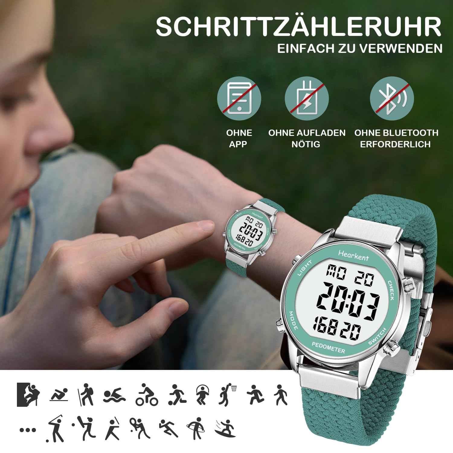 Hearkent Schrittzähler-Uhr für Damen, Fitness-Tracker zum Gehen, wasserdichte Sportuhr, Kalorienzähler, Armbanduhr mit großem Digitaldisplay, Senioren, Frauen, ältere Menschen