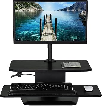 Mount-It! Standing Desk Converter with Monitor Mount | Height Adjustable Workstation with Keyboard Tray, Ergonomic, Free Standing, Easy Installation, Black