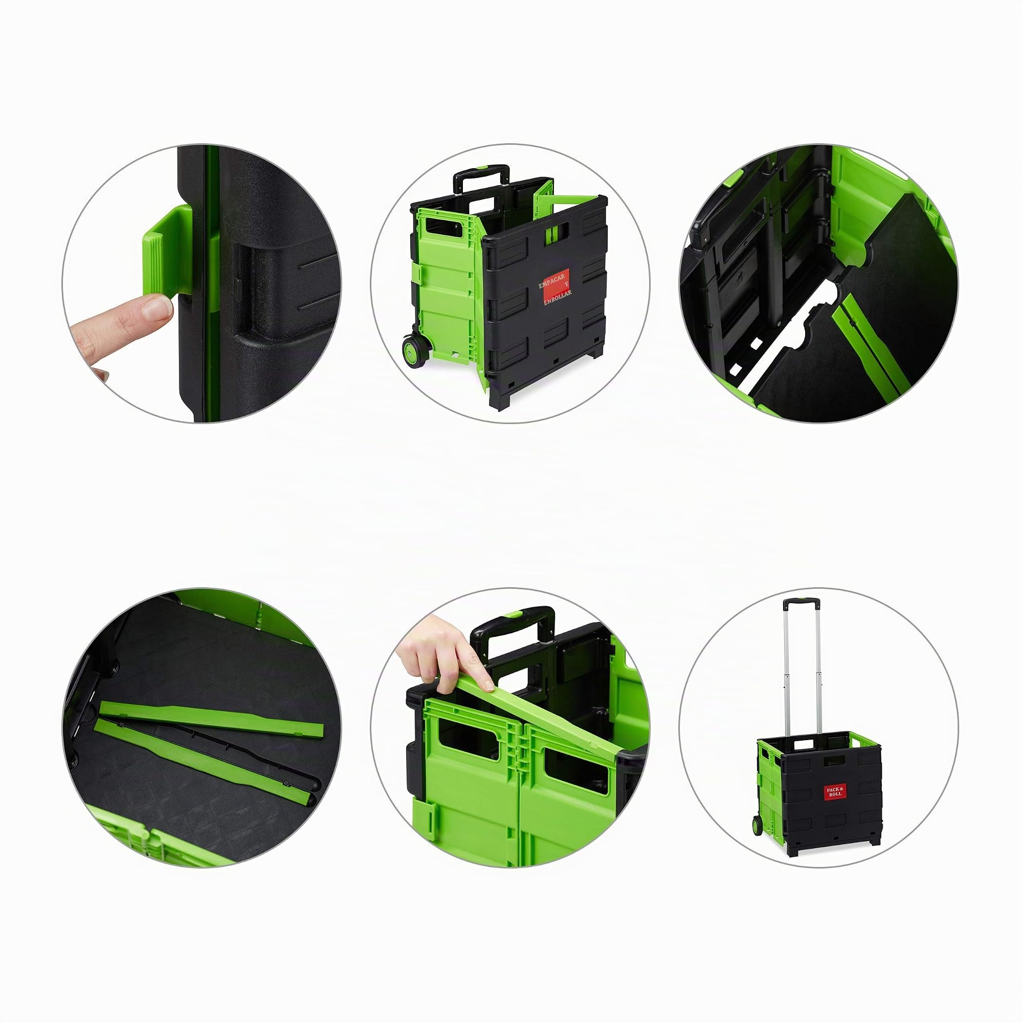 Relaxdays Carro de la Compra Plegable, para hasta 35 kg, Caja de 50 litros, Asa Telescópica, Carrito de Transporte, 2 Ruedas, Verde y Negro