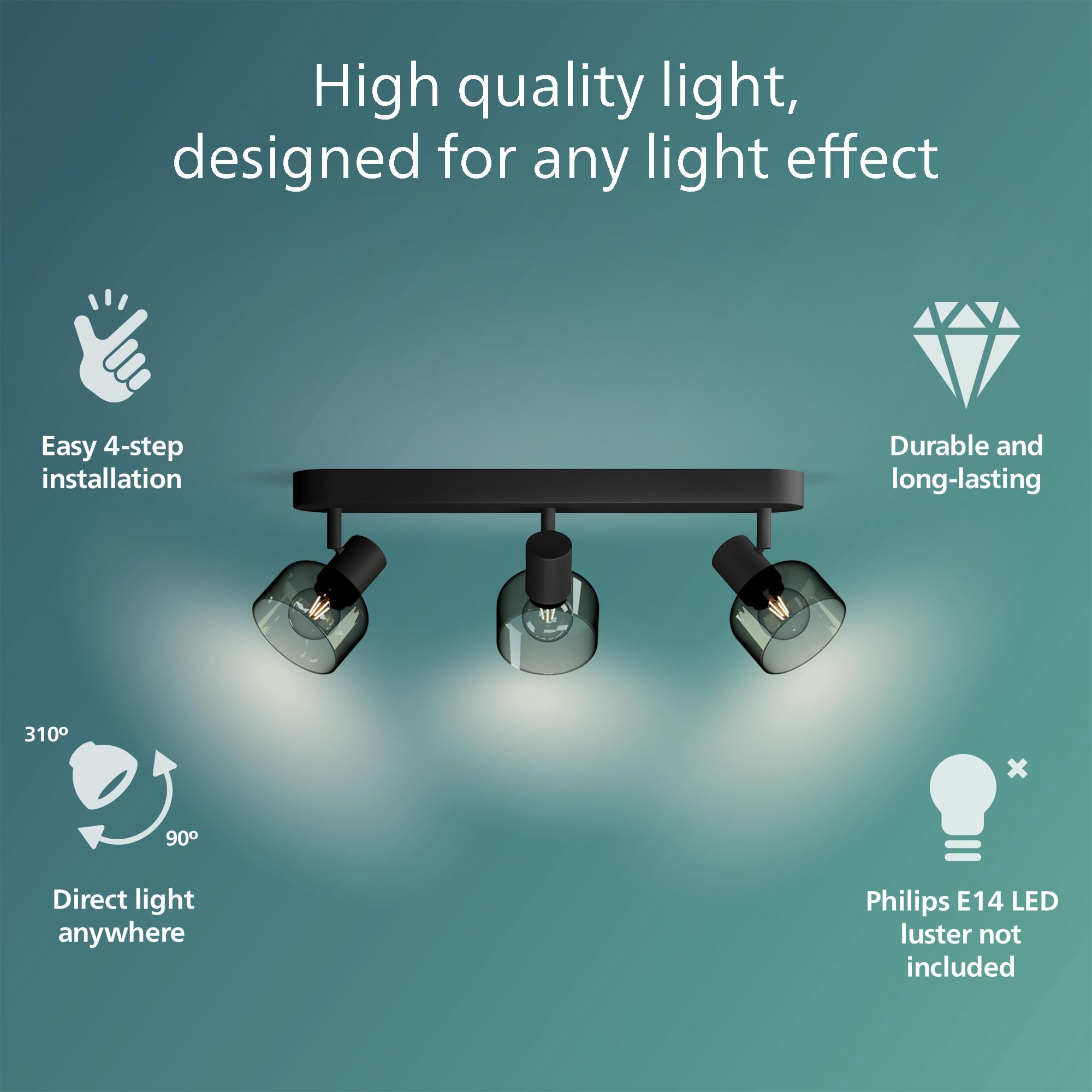 PHILIPS Sleet Spot 3-Head, E14 not Included, Black, IP20 - Image 2