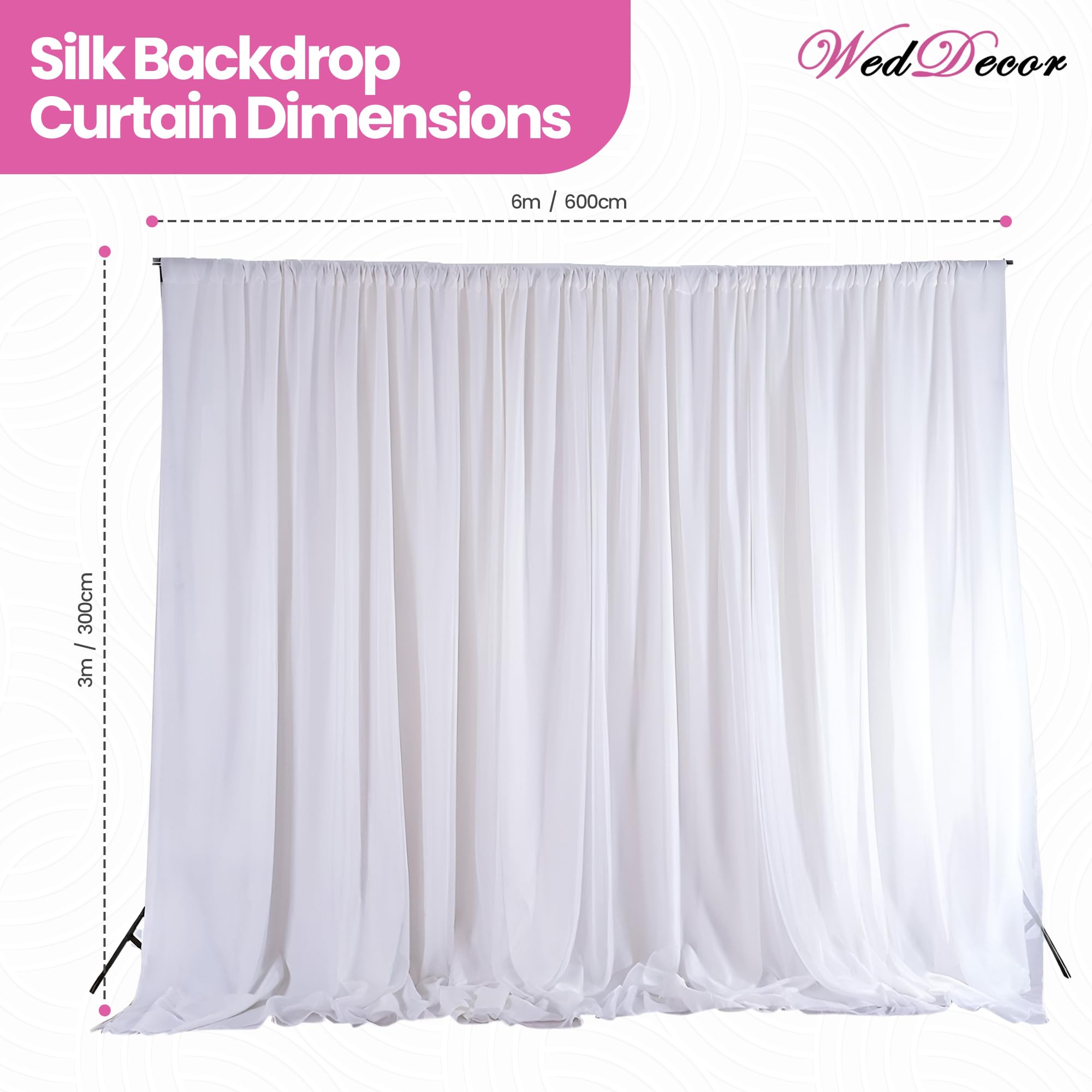 Weddecor Blanc Glace Soie Backdrop Rideaux sans Guirlande pour Mariage, Fête, Anniversaire, Événement, Noël, Photo Studio,Spécial Festival,Décoration de Vitrine,3 X 3 Mètres - sans Guirlande, 3 x 6m