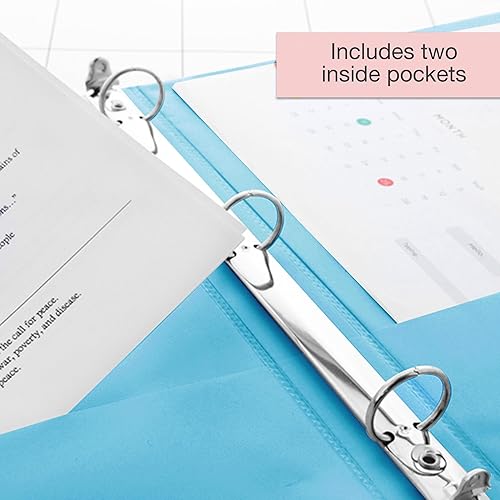 Miniatura 5 de BAZIC - Carpeta organizadora de 3 anillas de 12 pulgada, cian, anillo redondo, capacidad para 100 hojas de papel, para escuela, oficina, hogar, 12