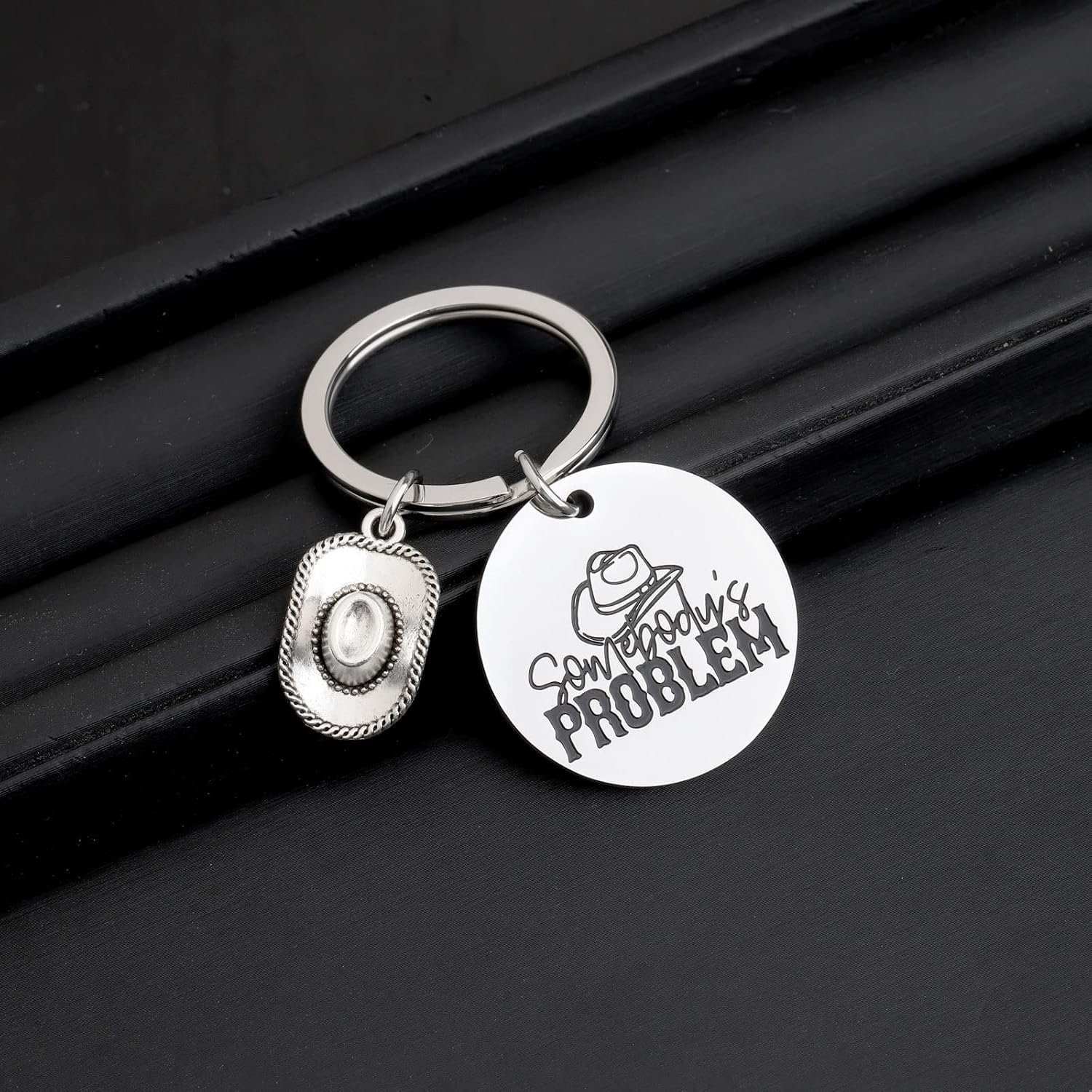 BLEOUK Somebody's Problem Country Music Keychain - Song Lyrics Cowboy Hat Key Gift image 4