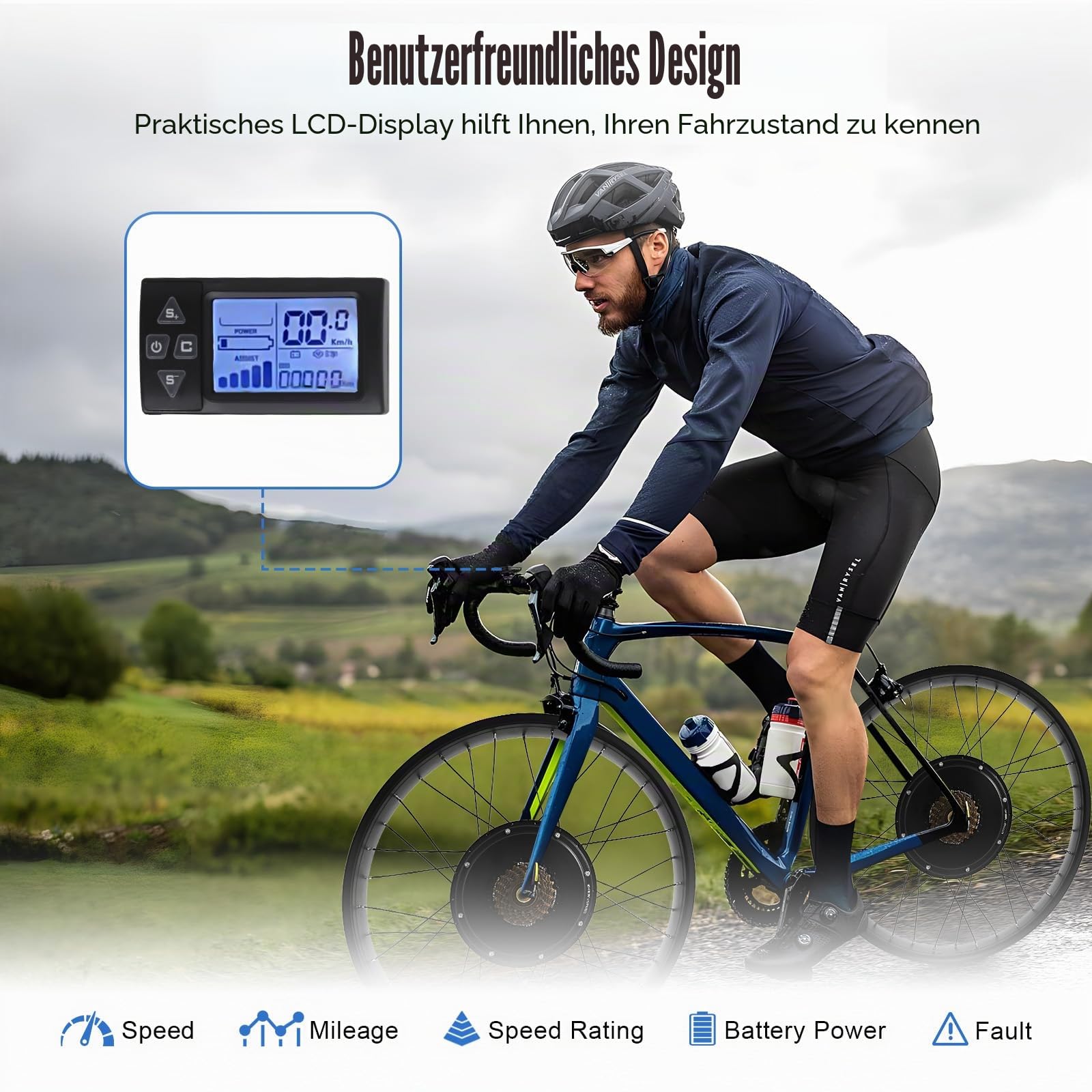 26 Zoll Ebike Umbausatz E-Bike Hinterrad Umbausatz Kit Elektrofahrrad Umbausatz 48V 1500W E-Bike Conversion Kit mit LCD Display Sport & Freizeit