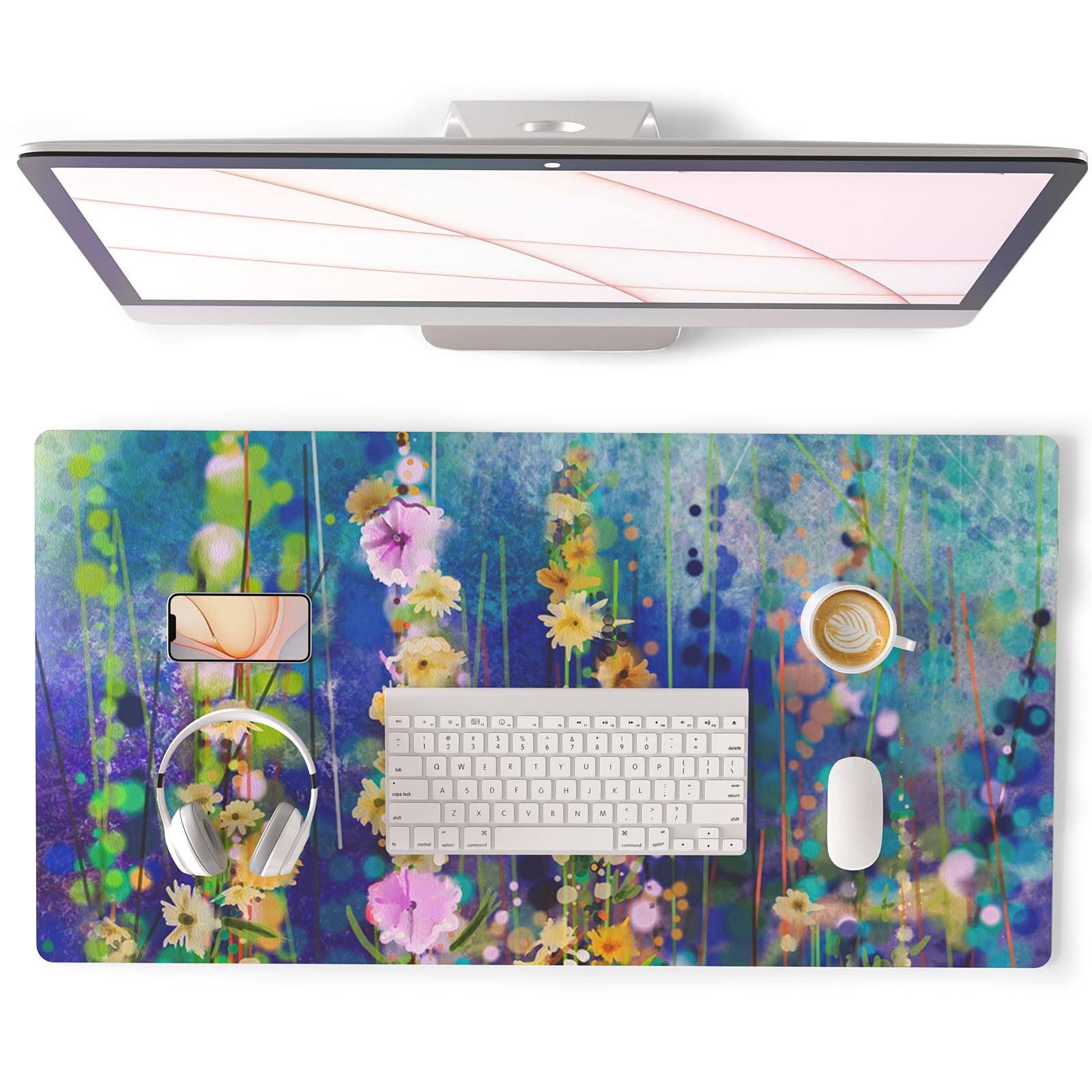 QiyI PU Leather Large Mouse Pad, Office Decor, 31.5" x 15.7", Ivy Flowers