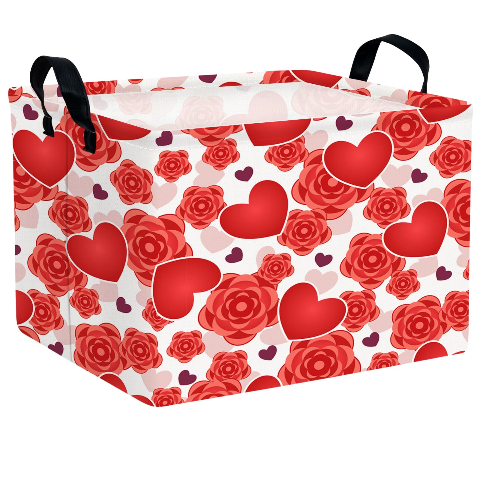 Valentine's Day Basket for Gifts Empty Cute Heart Large Gift Basket Decorative Storage Bin for Kid and Baby Room Décor (Red Love Rose)