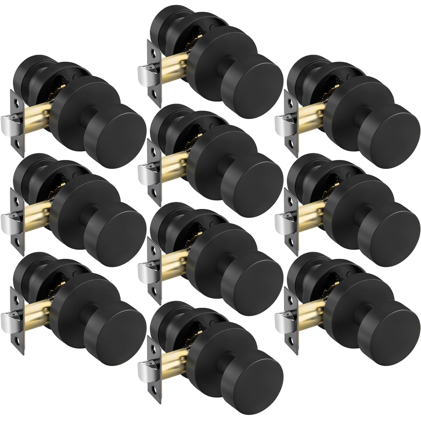 Goldenwarm Black Door Knobs Passage, Zinc Alloy Keyless Matte Black Door Knobs Interior for Hallway &amp; Closet &amp; Living Room, Non-Locking Function, Adjustable &amp; Reversible (10 Pack)