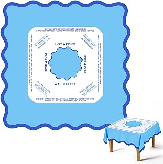 Mindsoft Scalloped Mahjong Tablecloth 55x55 Inch, Blue