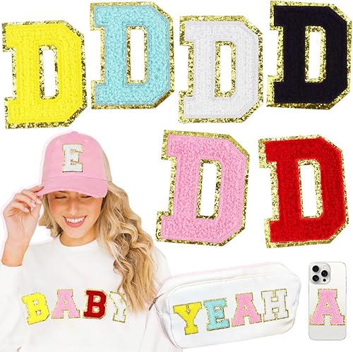 Hekoola Parches de letras de felpilla para ropa, parches de chaqueta de letras, letras universitarias para planchar y coser para tela (6 piezas D, 3