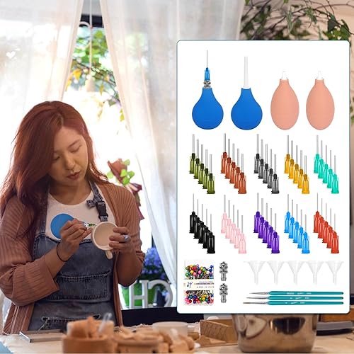 Miniatura 4 de LAMPTOP 164 piezas de herramientas de adorno de loza, suministros de herramientas de cerámica, juego de aplicador de precisión de esmalte, agujas de