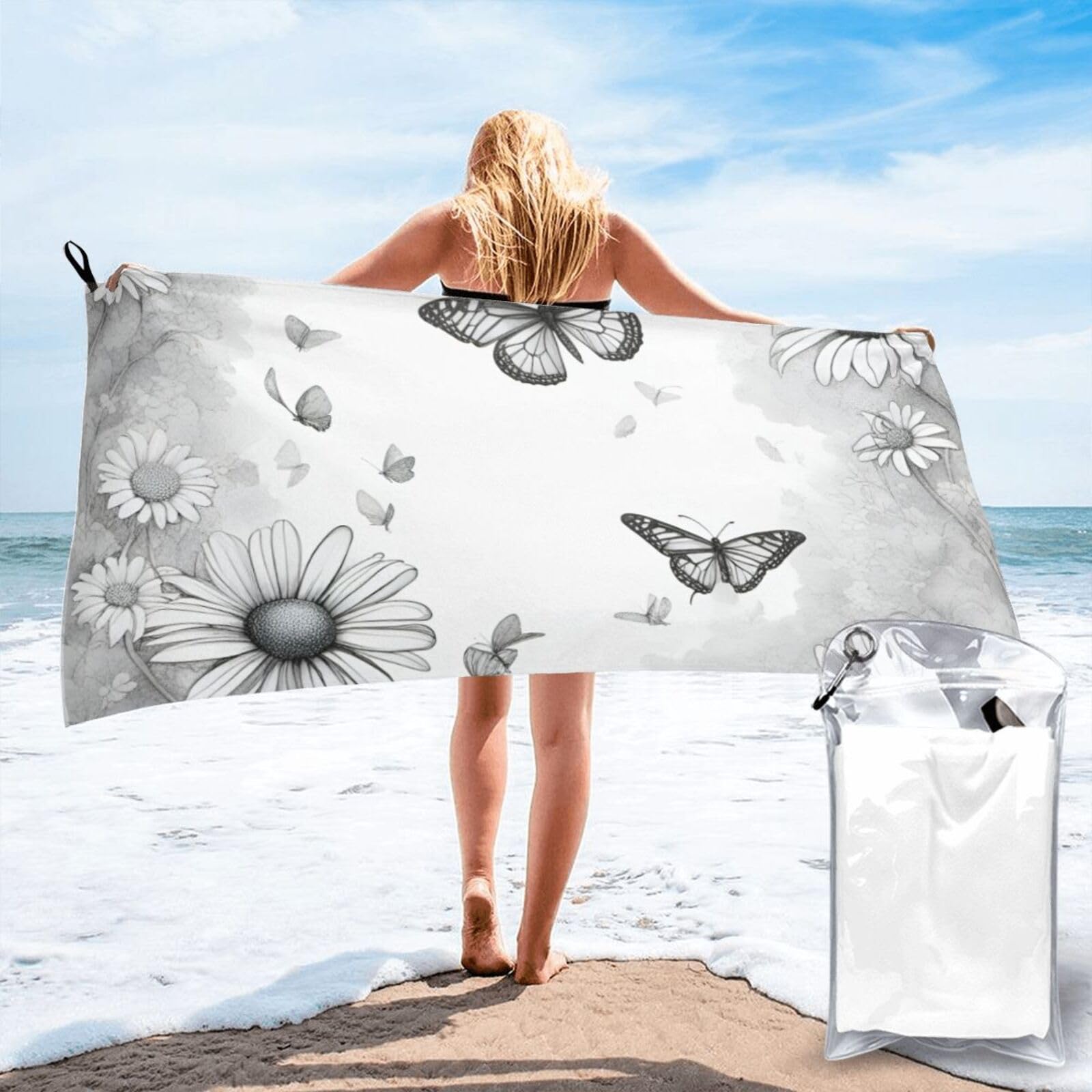 AYYQWE Butterfly Daisy Print Lightweight Towel For Men Women Travel Beach Camping Hiking Yoga Swimming Sports