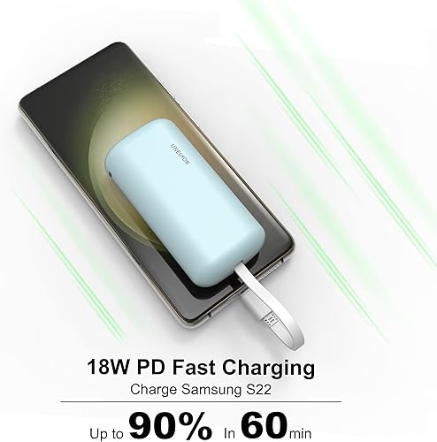 Miniatura 2 de Cargador portátil con cable USB-C integrado, 10000 mAh 18 W PD cargador de batería de carga rápida. Pantalla LED ultracompacta compatible con iPhone