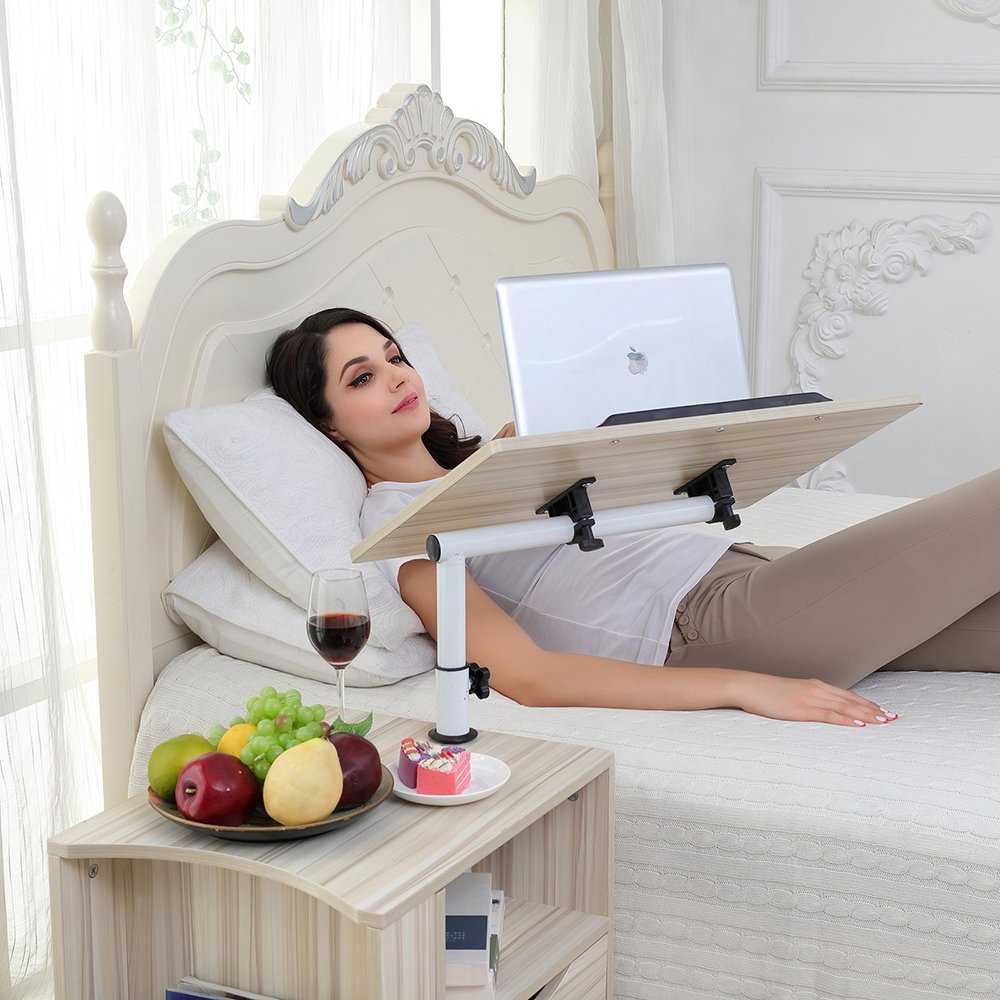 Emall Life Functional Swivel Bedside Table Adjustable Wooden Nightstand