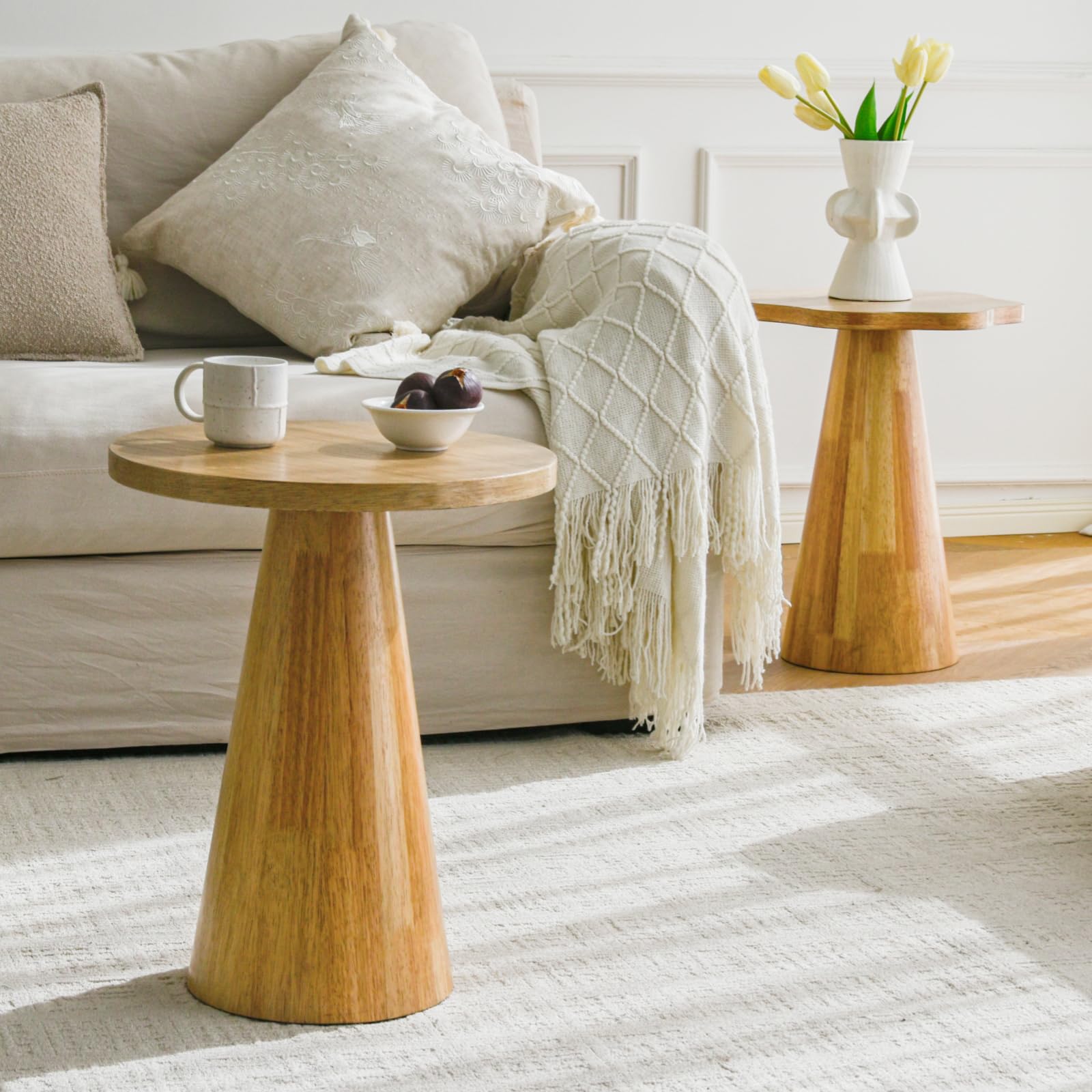 Beistelltisch Holz, Ø40xH51cm, Pilzform, Natur | Beistelltisch Holz, Beistelltisch modern, Sofatisch klein für Couch und Wohnzimmer, kompakt, auch als Nachttisch nutzbar