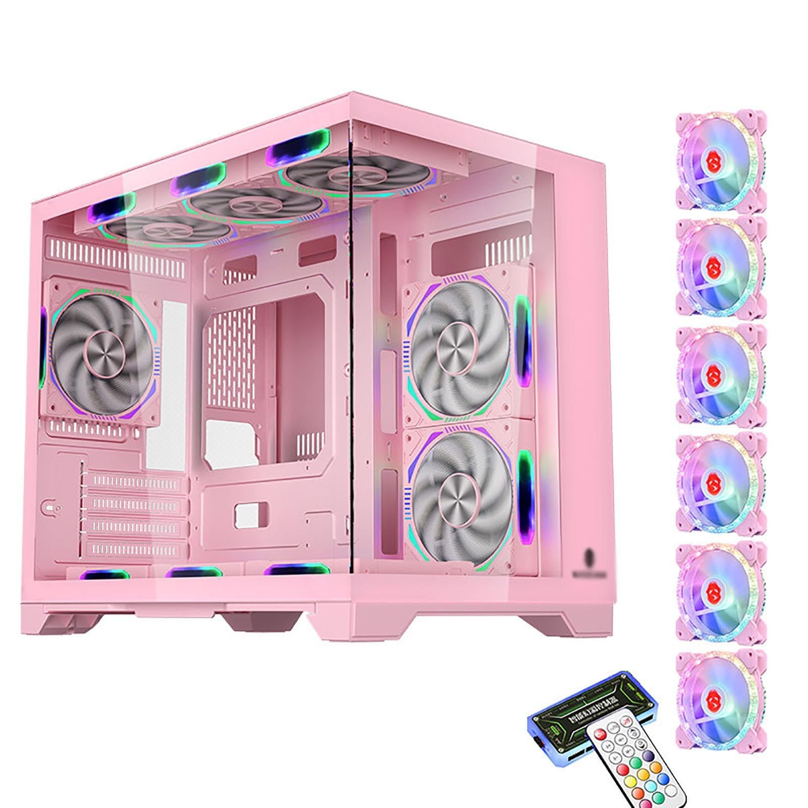 upim M-ATX-Gehäuse Mid-Tower-Desktop-Computer-Gaming-Gehäuse USB 3.0-Anschlüsse, Gehärtete Glasscheibe, Unterstützt Wasserkühlung, Inklusive 6RGB-Lüfterset