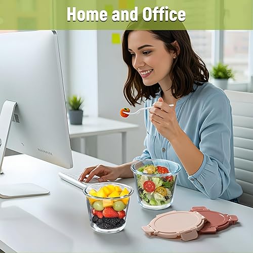 Miniatura 8 de [Tapa mejorada] 4 juegos de 3 tazas/24 onzas de vidrio borosilicato recipientes para preparación de comidas con tapas, tarros de almacenamiento