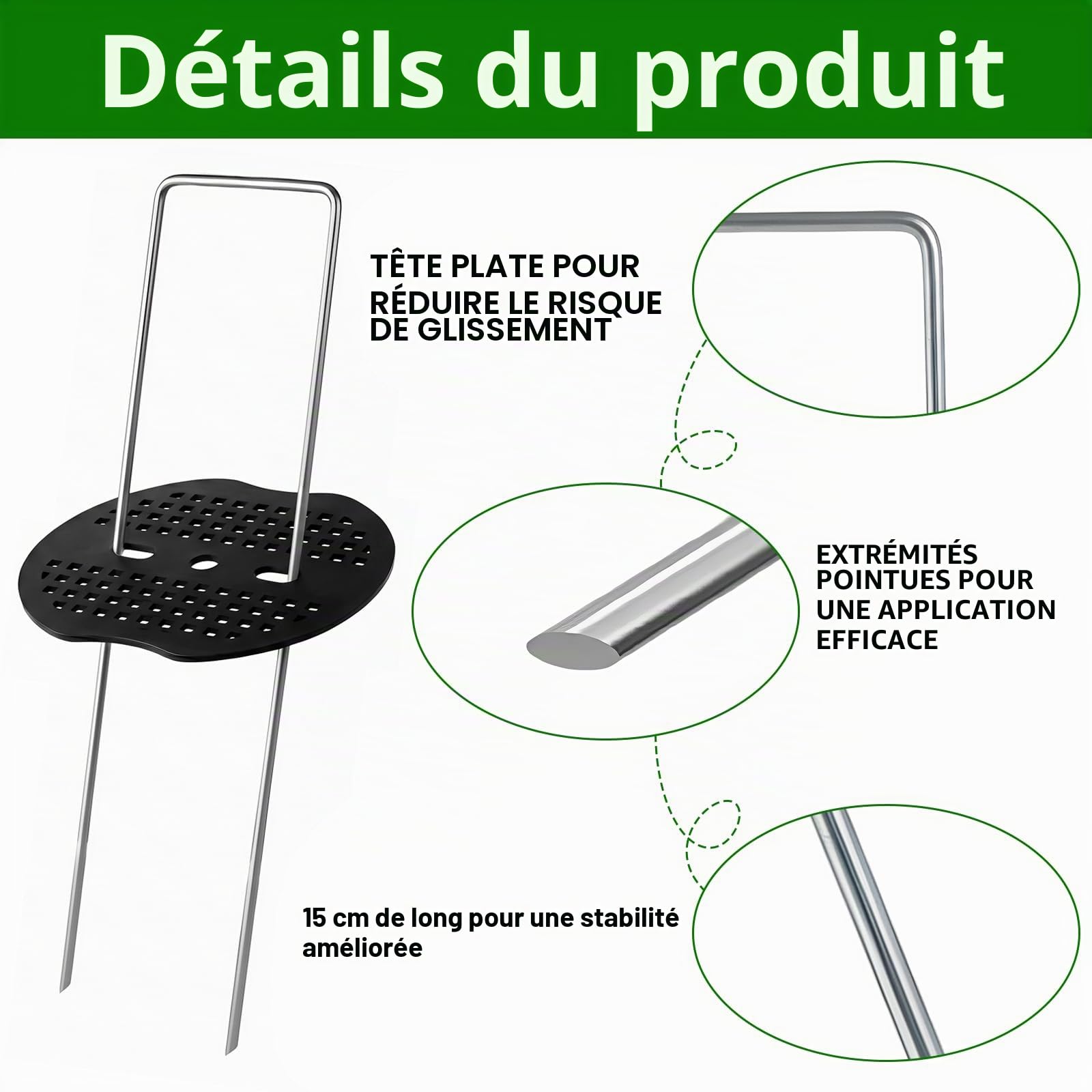 Lot de 100 piquets d'ancrage Stables en Forme de U,100 disques tampons, Toile Anti-Mauvaises Herbes pour Jardin, Bordures de pelouse, parterres de légumes et Fixation de tuyaux