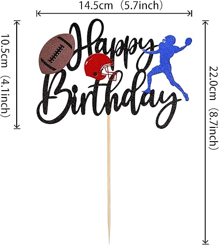 Miniatura 3 de 1 decoración de pastel de fútbol con purpurina, bola de rugby de feliz cumpleaños, decoración de pastel con temática deportiva para decoración de