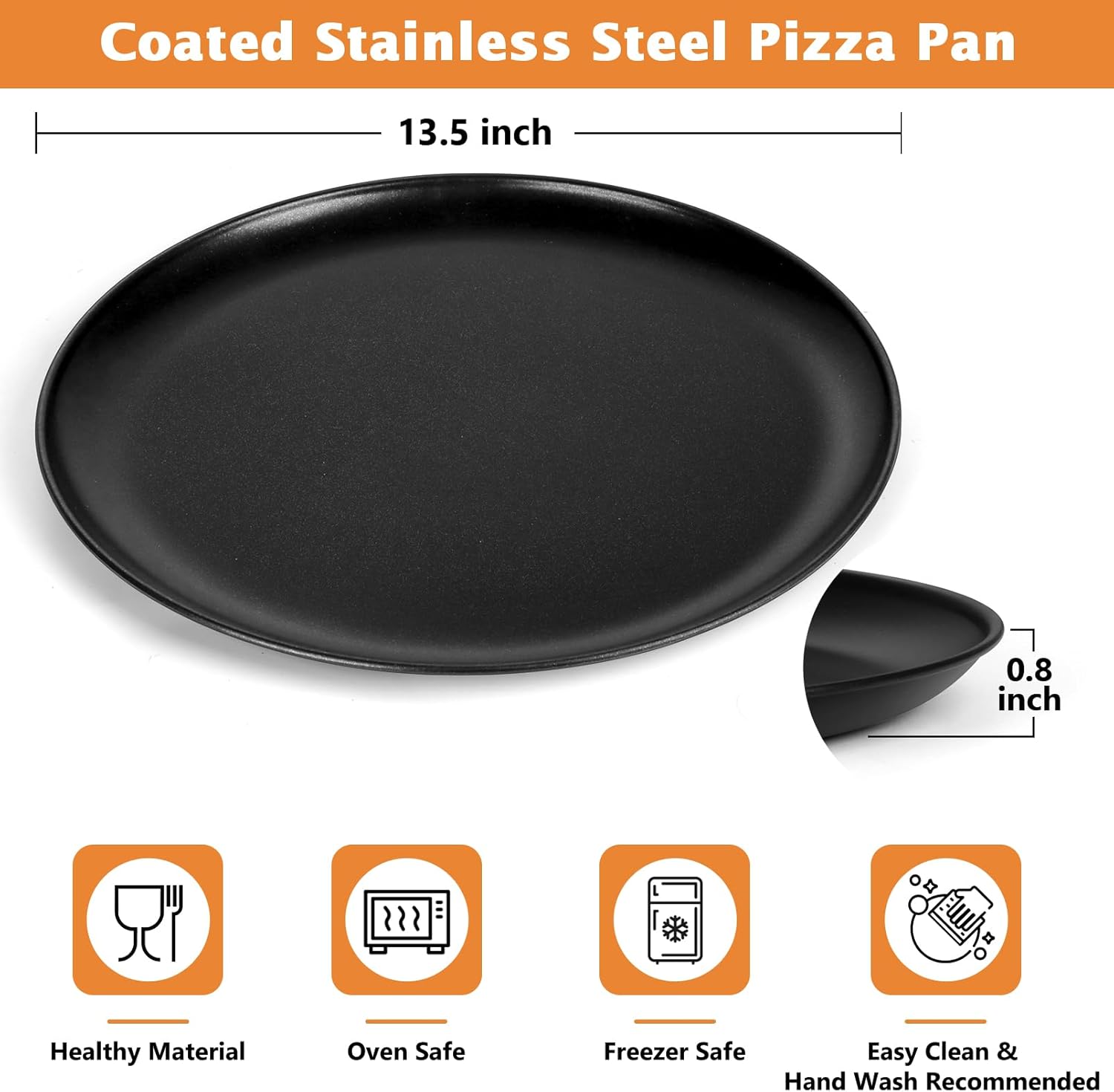 TeamFar Pizza Pan, 13.5 Inch Large Pizza Oven Tray Round Baking Pans with Stainless Steel Core & Nonstick Coating, for Roasting Serving, Non-Toxic - Image 2
