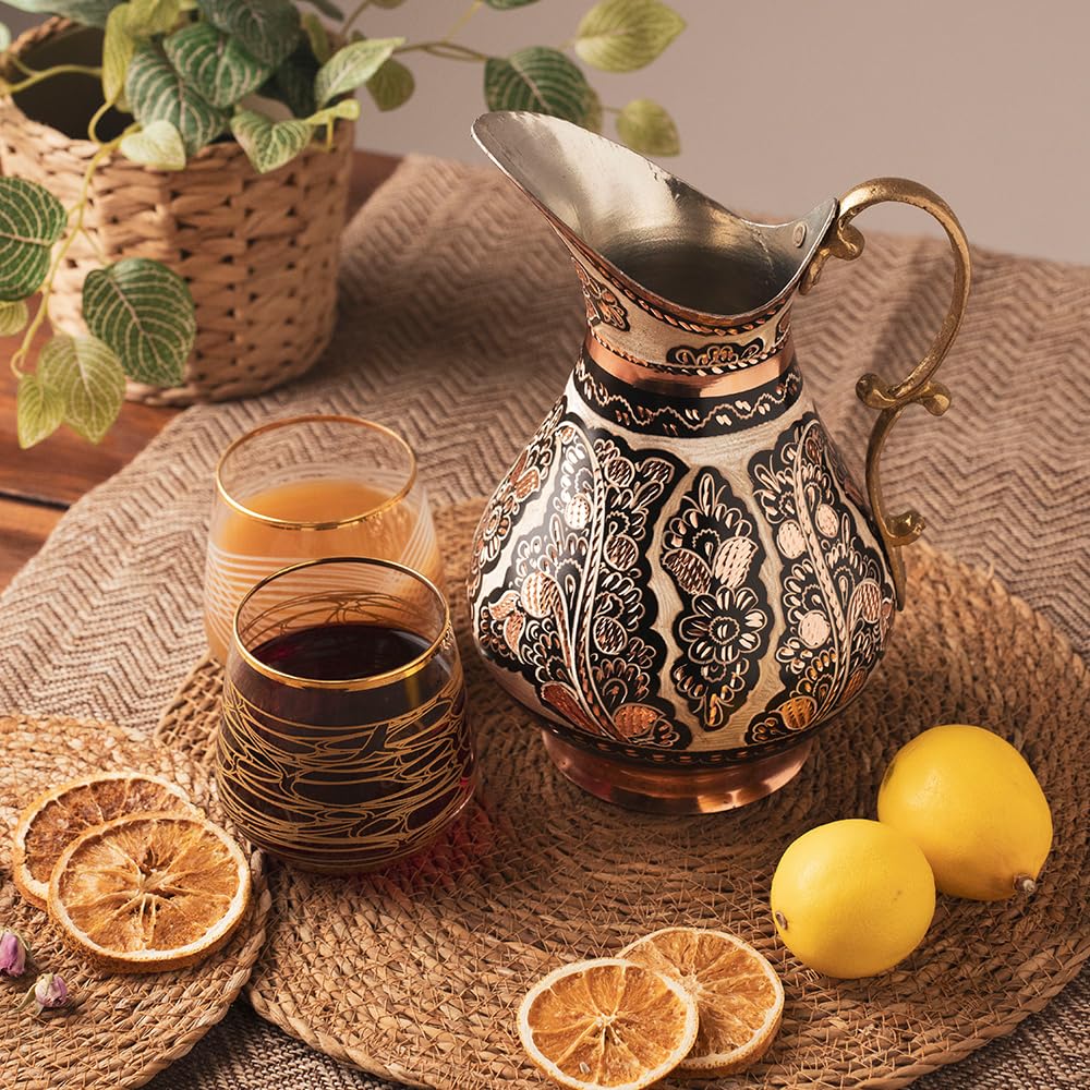 Miedziany dzbanek na wodę, młotkowany ajurweda, naczynie do picia, serwowania napojów, lodowa herbata, szampan, ręcznie robione vintage, Moscow Mule, restauracja, dekoracyjny wazon, kuchnia, centralny prezent, 1,5 litra - 1 mm