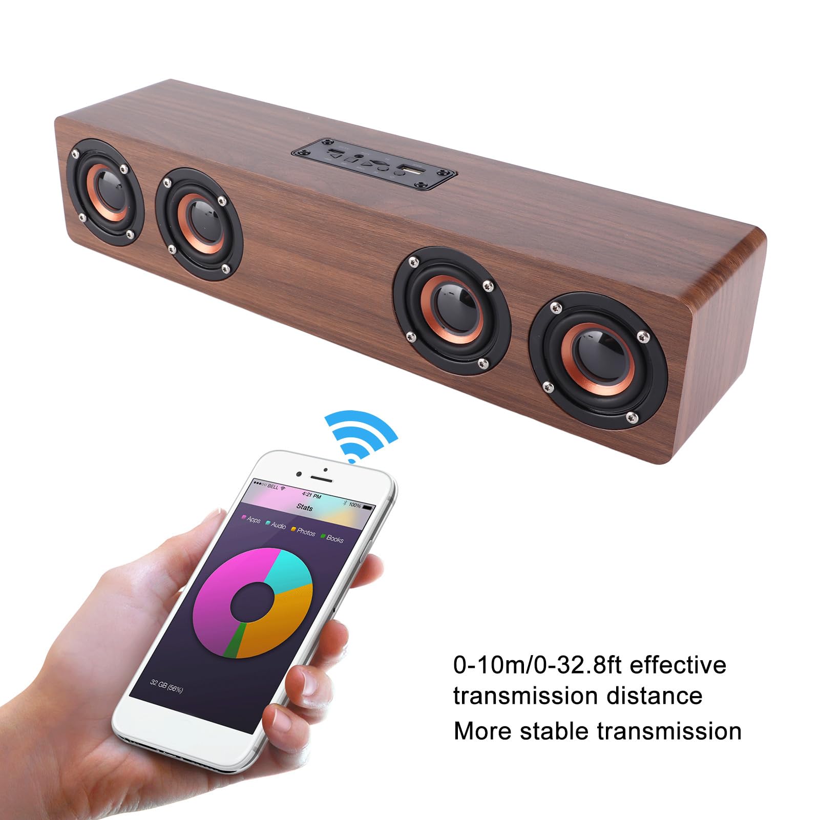 Głośnik Bluetooth Sunicon, drewniany domowy sprzęt audio Retro głośnik Bluetooth 3D głośnik surround zewnętrzny przenośny głośnik do laptopa telefon komórkowy (Brown wood grain (export))