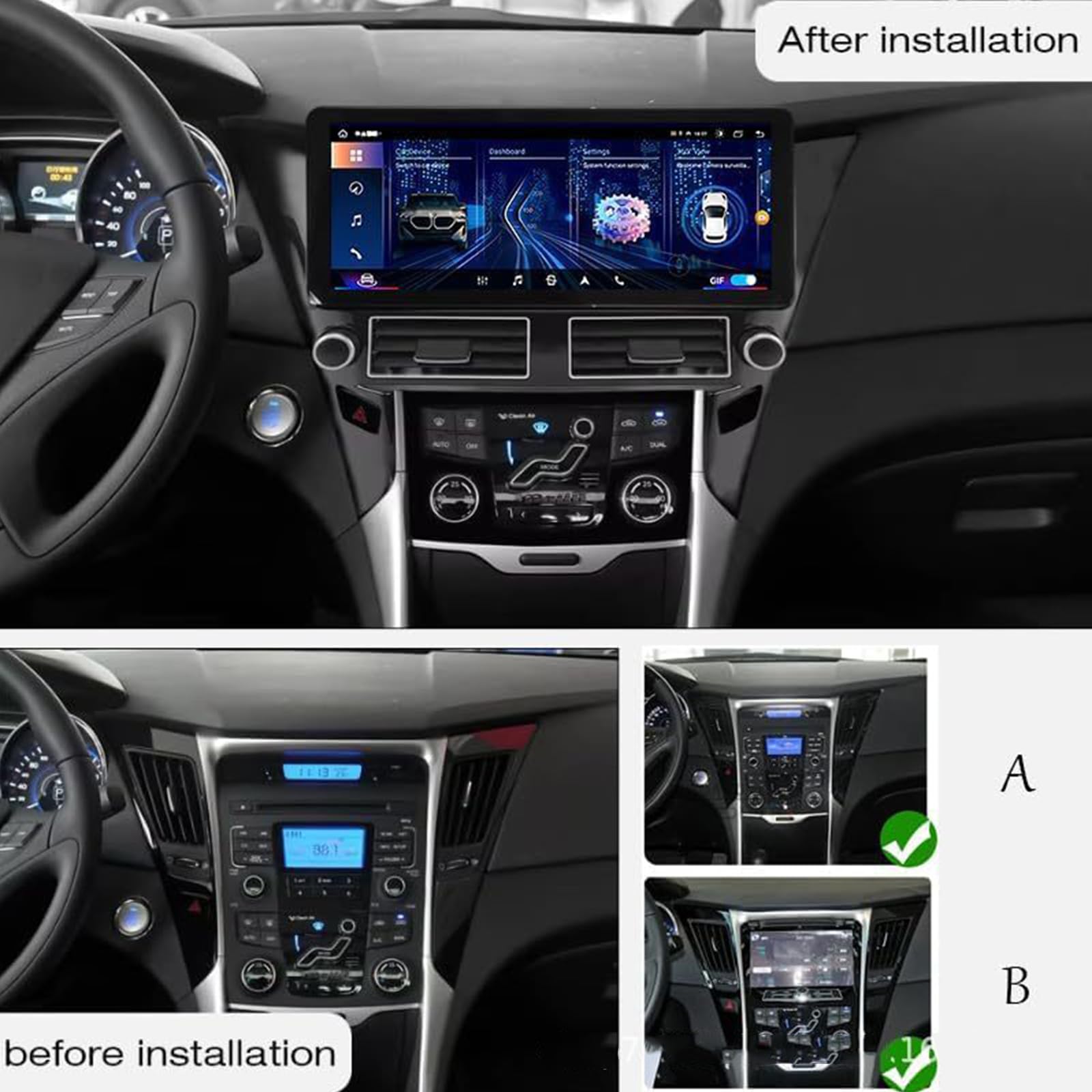 Radio samochodowe stereo Android 15 dla Hyun-dai Sonata 8 2010-2015 CarPlay Android Auto 12,3-calowy ekran dotykowy QLED Nawigacja GPS DSP Bluetooth 5.0 WiFi FM/RDS SWC Kamera AHD(Color:8core 6+128G)