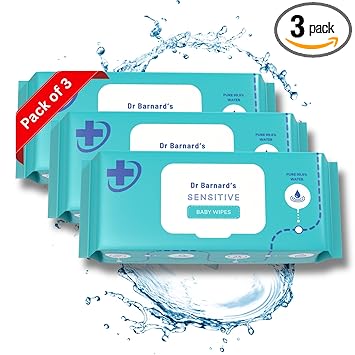 Dr Barnard's Sensitive Baby Water Wipes | 99.9% Pure Water | Unscented | Rash-Free Wipes | Wet Wipes for New Born Baby & Mother | Clinically Tested | Water Wipes Baby Wipes 99.9 Water | Pack of 3