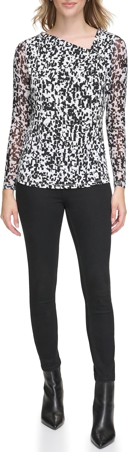 Calvin Klein Womens Knit Long Sleeve Printed Blouse