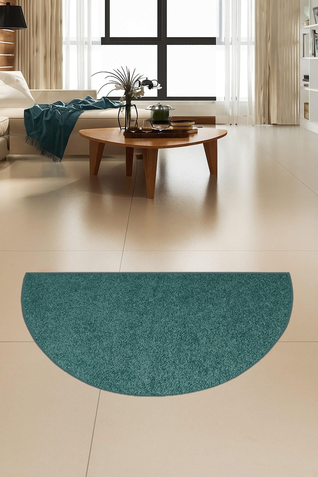 Ambiant Pet Friendly Solid Color Area Rugs Teal - 18'' x 36'' Half Round, Indoor, Stain Resistant, Perfect for Living Room, Bedroom, Dining Room,