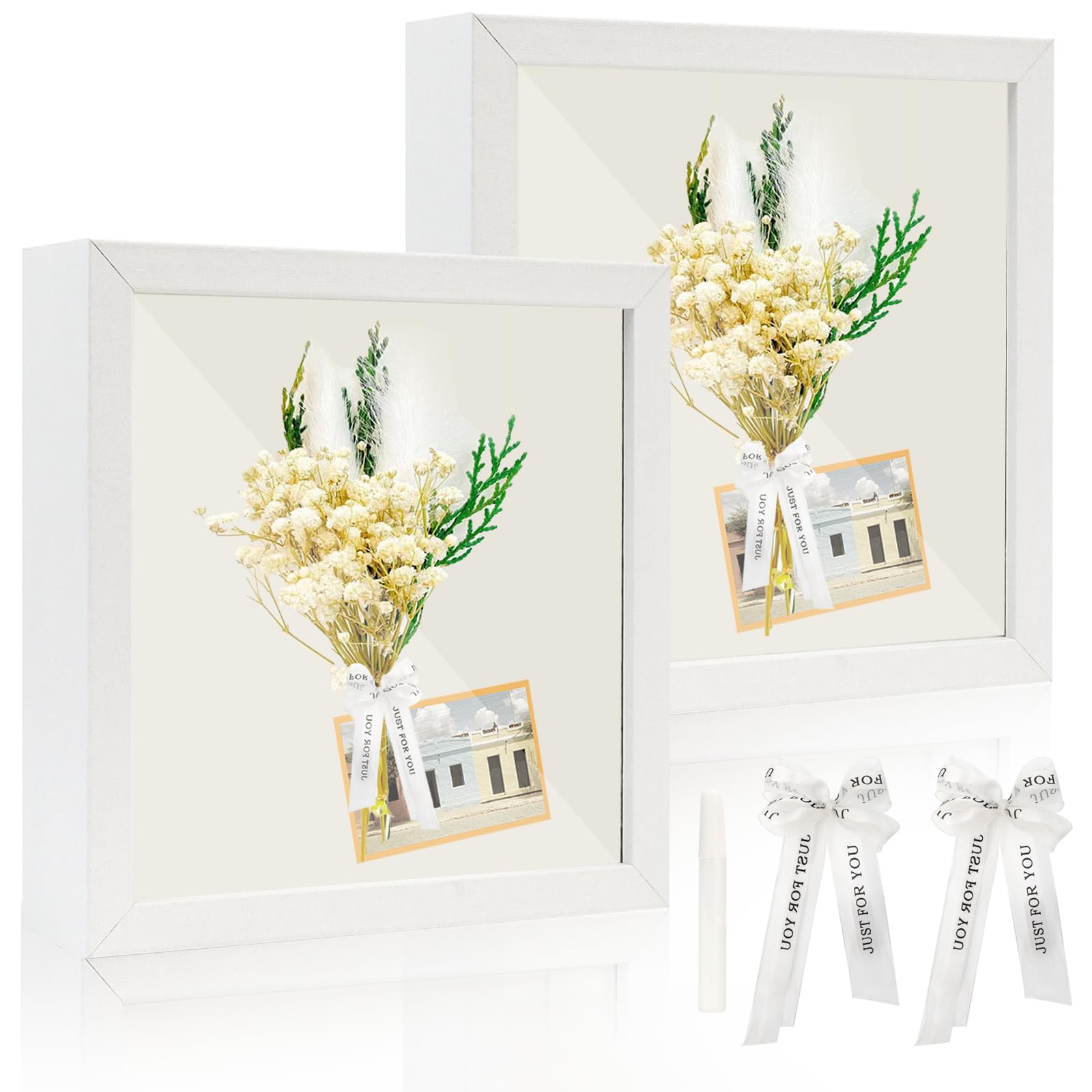 NVGVUP 3D Shadow Box Frame: 2 Pcs Deep Picture Frame for Filling Objects up to 3cm, White Deep Object Frame for Wall Hanging or Desktop (15 x 15 cm)