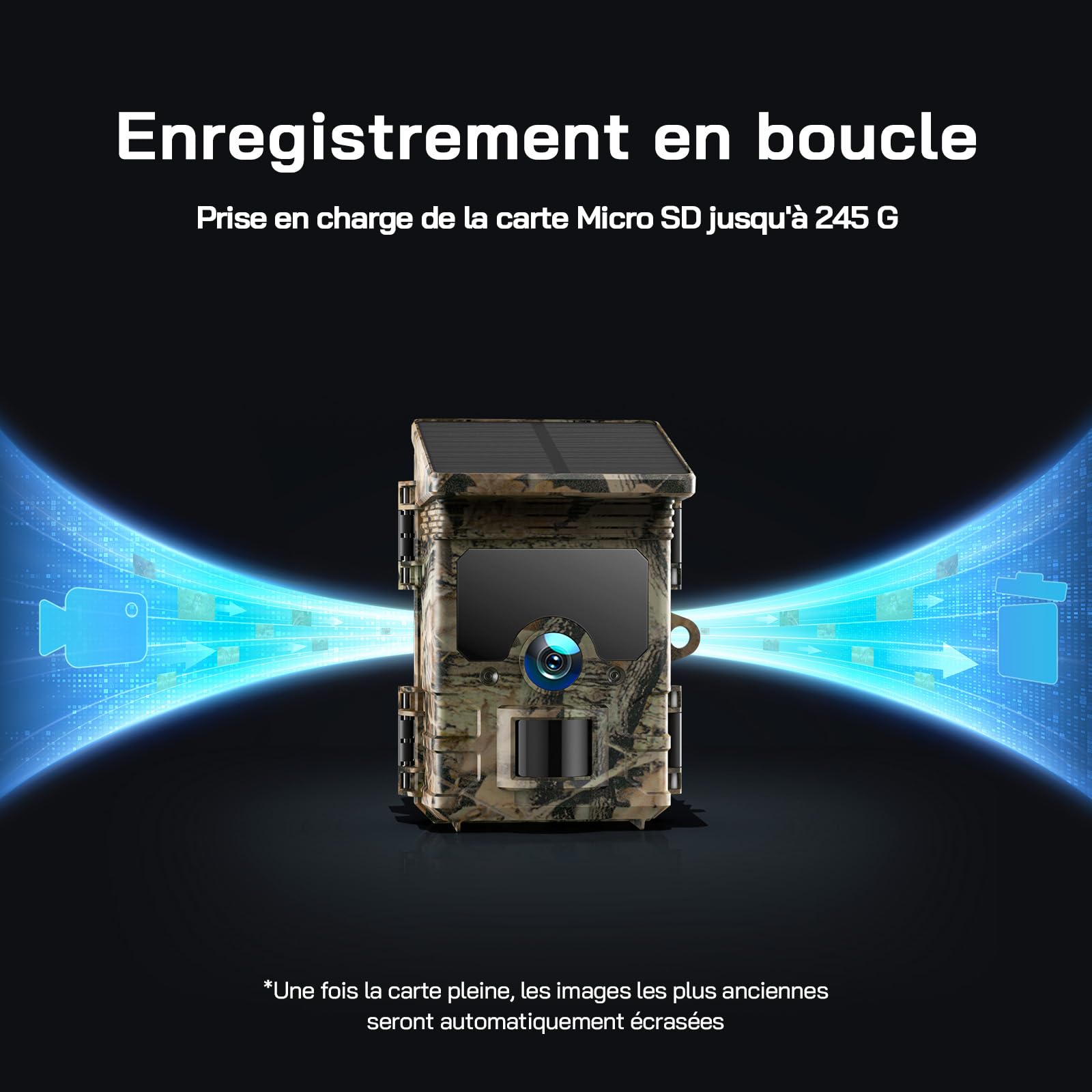 WOLFANG Caméra de Chasse Solaire 4K 30fps 68MP WiFi Bluetooth Camera Chasse Vision Nocturne IP66 Étanche pour la Surveillance de la Faune et la Sécurité à Intérieure