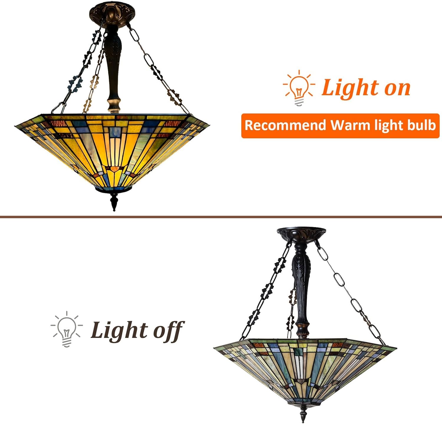 Bеѕt Cуbеr Mоndау 🔥 Tiffany Pendant Light Fixture, Inverted Ceiling Pendant, 22 Stained Glass Blue Mission Style Hanging Light for Kitchen Island,Living Dining Room, 3-Light