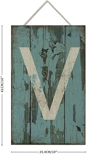 Vista 201 de Letrero colgante de madera con letra A, letrero de madera, decoración del hogar, 26 letras del alfabeto de metal, placa de madera, decoración
