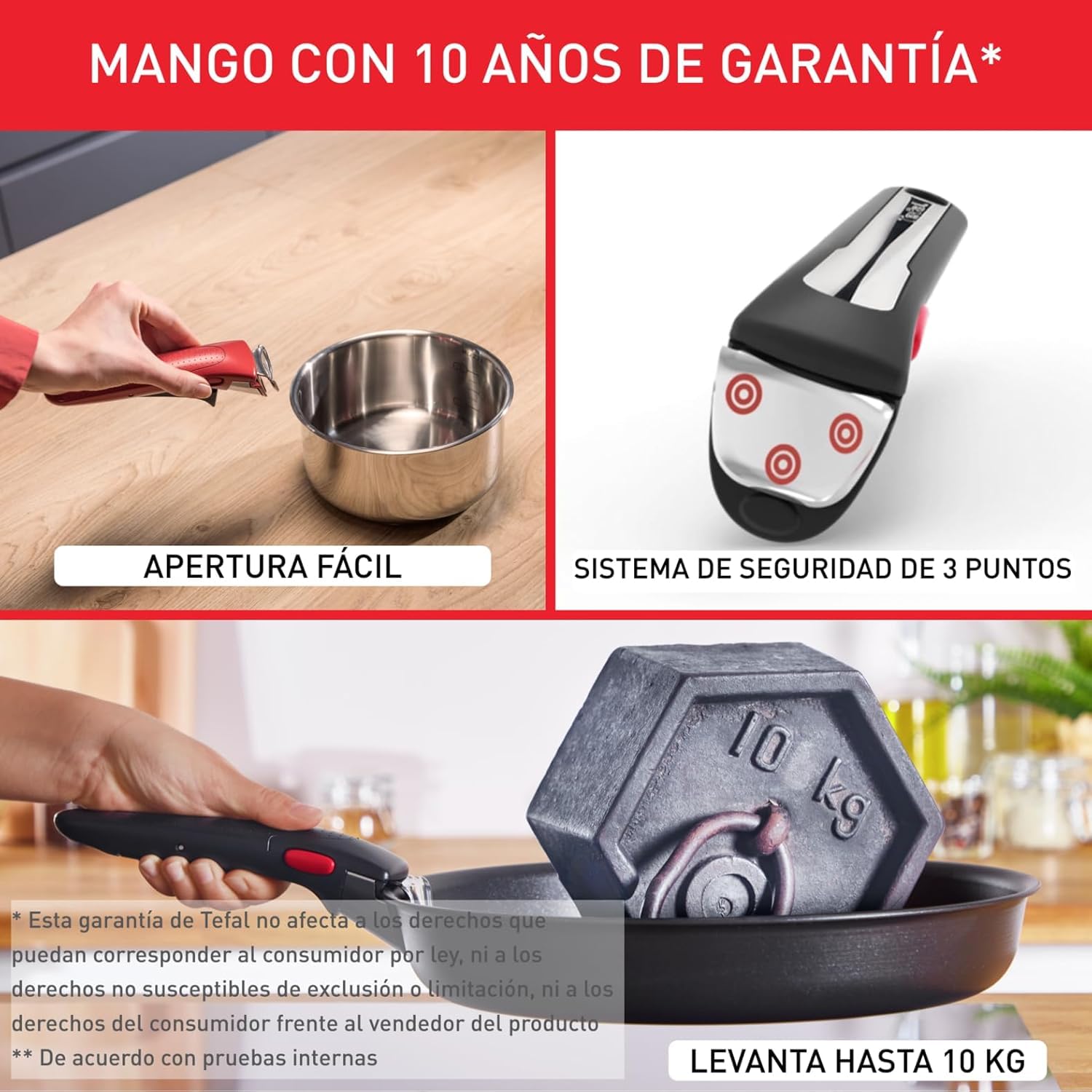 Tefal Ingenio Emotion - Juego de 3 sartenes 22/24/28 cm + Mango Extraíble, Acero Inoxidable, Sin Revestimiento, Apto inducción, horno y lavavajillas