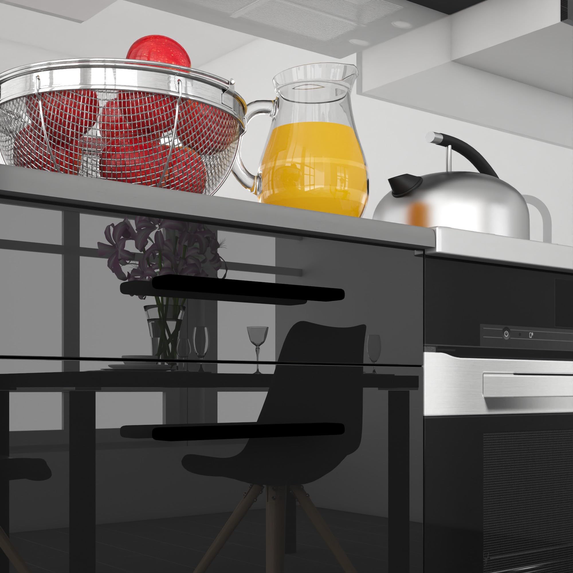 Belini Italia 3 Liniowa szafka kuchenna 320cm Biały Błyszczący | ECONATURA DECOR Liniowa szafka kuchenna, szafka, bez sprzętu AGD, z blatem roboczym