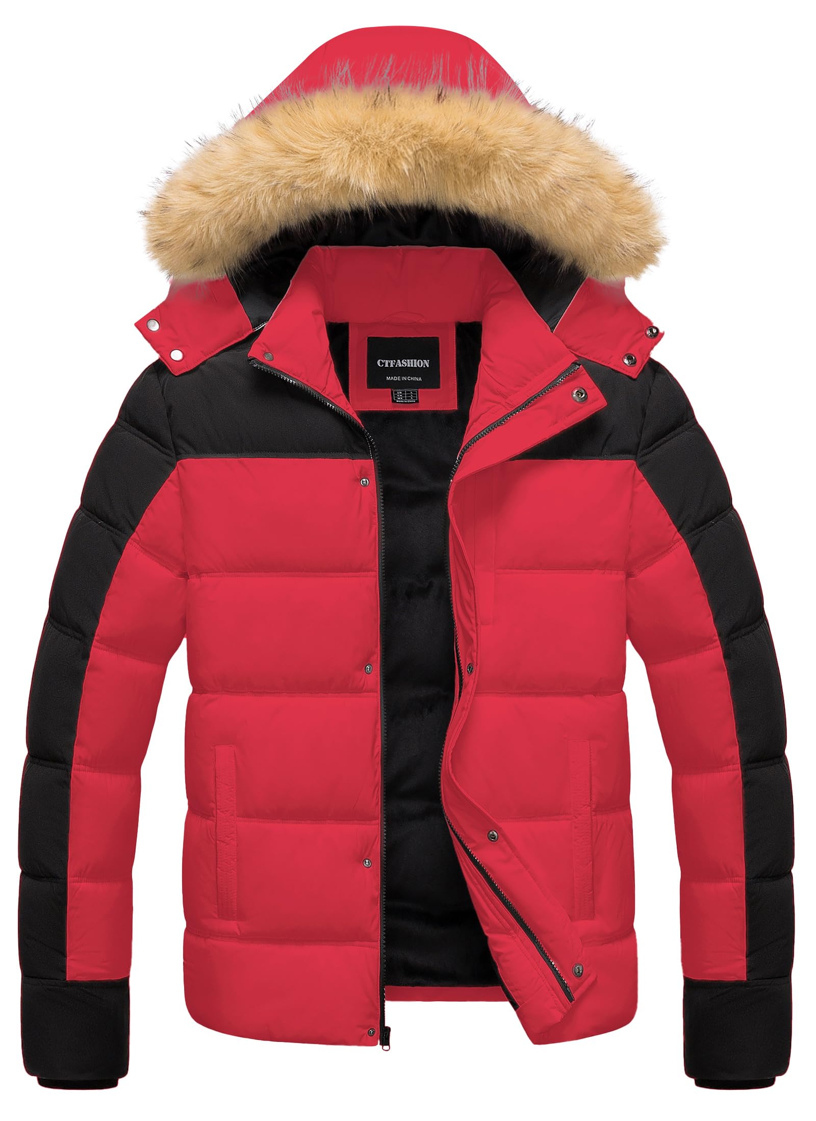 Men's Puffer Jacket Winter Coat Puffy Parka with Fur Hood Waterproof &amp; Windproof Shell Fleece lining 4 Pockets