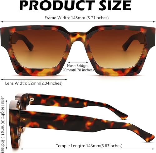 Miniatura 7 de Braylenz Lentes de sol cuadrados retro para hombres y mujeres, marco grueso, rectangulares, gruesos