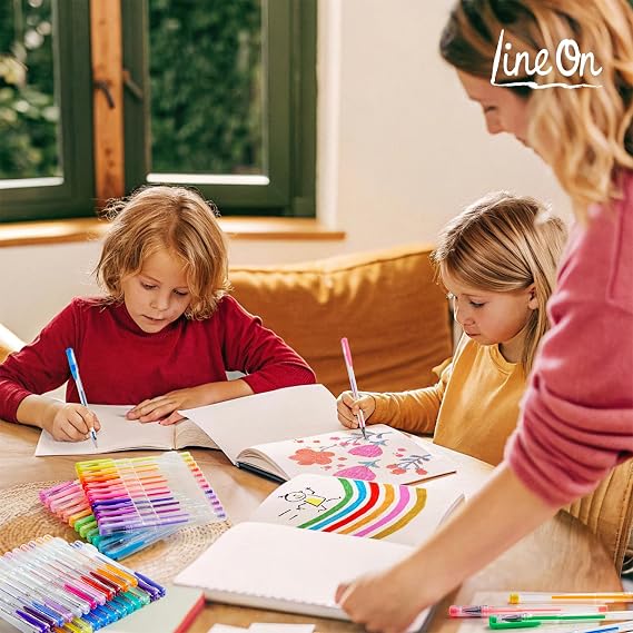 Lineon Gel Ballpoint Pen, Color Pen, 108 Color Set, Water Resistant, Gel Ink, Light Resistant, Water Resistant, Adult Coloring Book, Illustration, Drawing, Graffiti, Sketching, Design, Notebook, Note, Taking Metallic, Fluorescent, Glitter Color, For Kids, School Entrance Celebration, Christmas Gift, Transparent Case Included