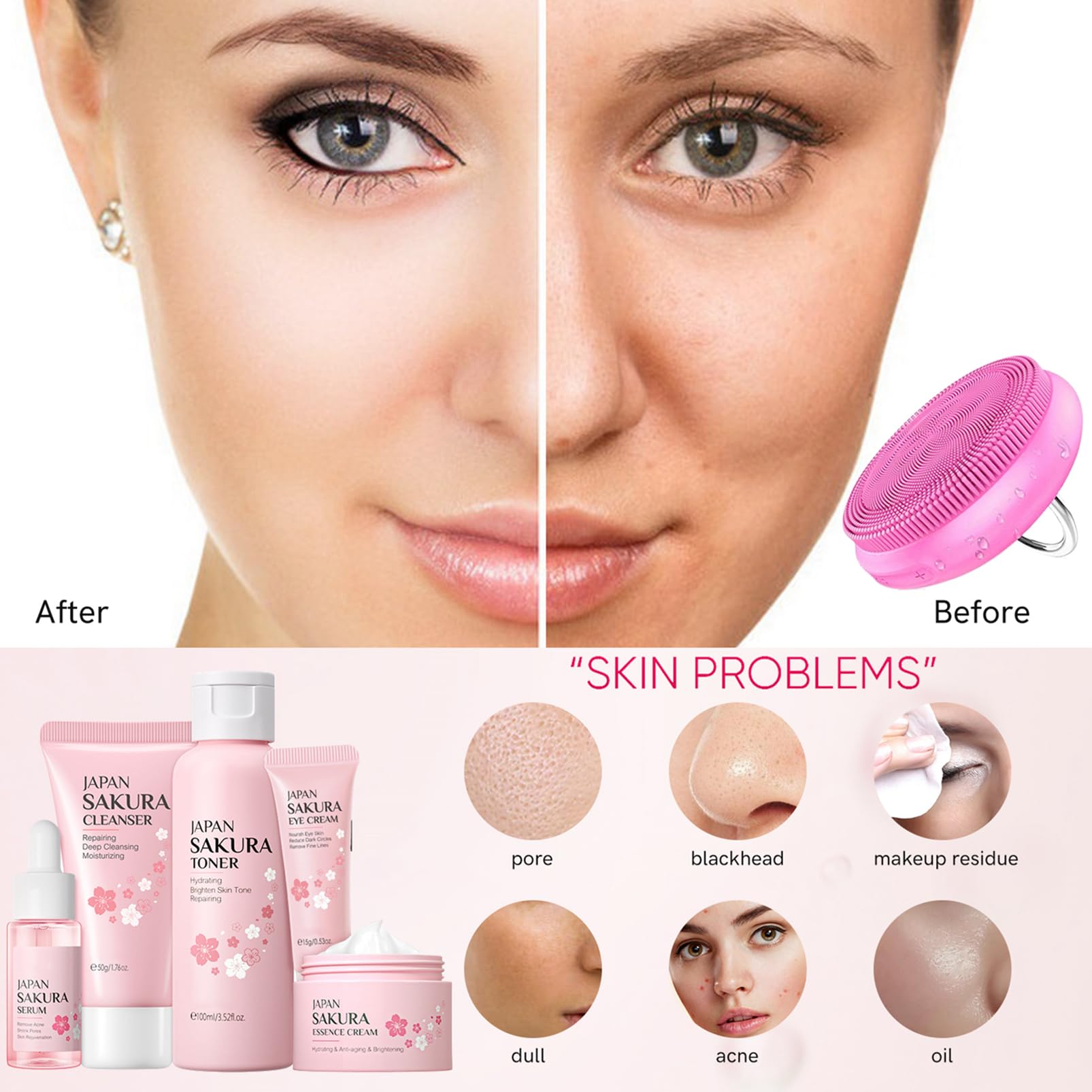 Japan Sakura kin Care Sets & Kits 8PCS-Facial Kit with Cleanser, Toner - Image 4