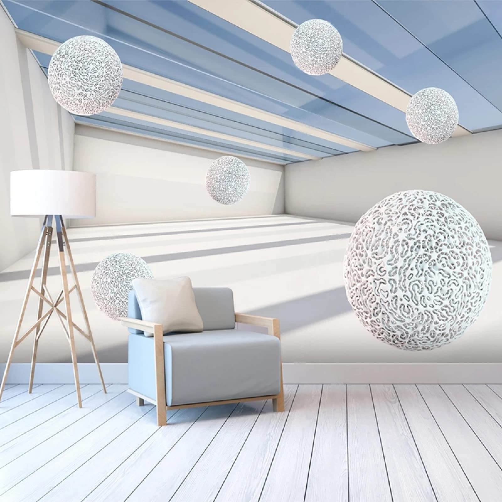Papier peint 3D sphère moderne pour créer un fond de canapé design au salon
