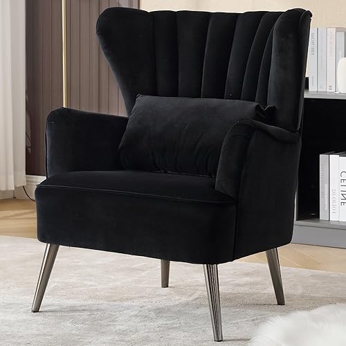 Silla decorativa moderna, cómoda silla con respaldo de alas con almohada, silla tapizada, silla de lectura para dormitorio, sala de estar, vestidor,