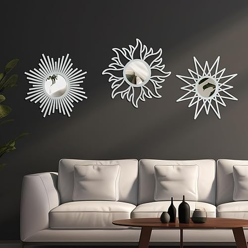 Miniatura 2 de Zzbakress 3 espejos redondos dorados para decoración de pared, espejos de pared de madera para decoración del hogar (plateado)