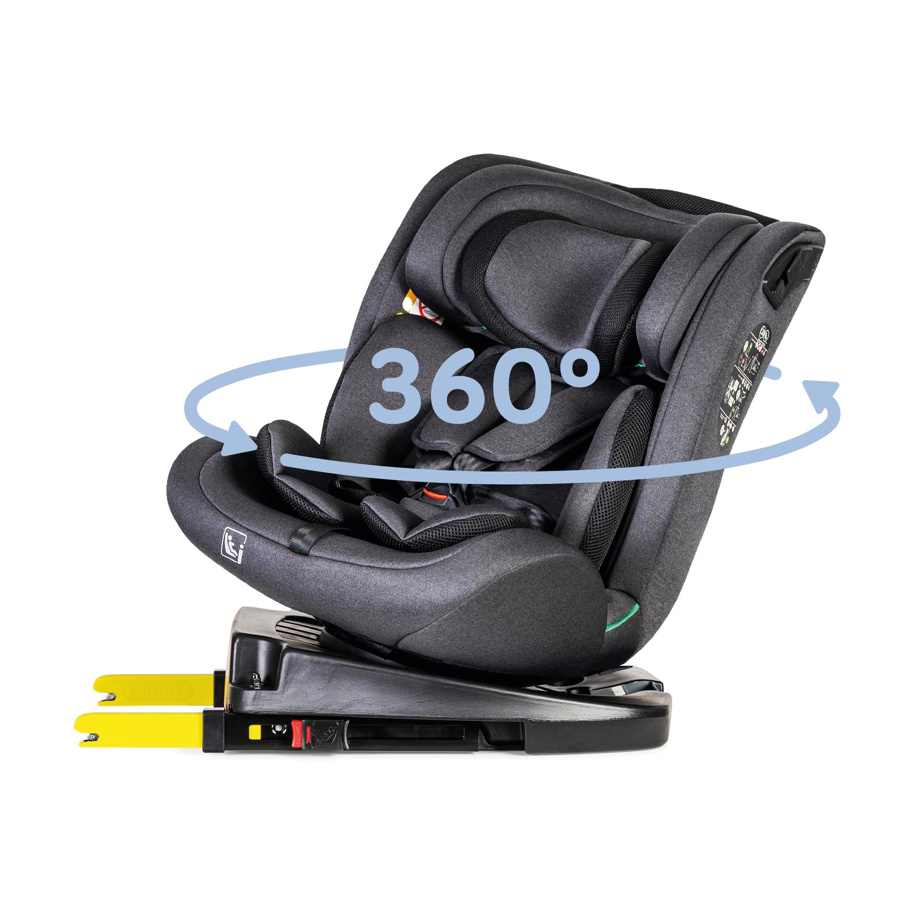 MS - Silla de coche I-Size Grupo 0+/1/2/3, 40-150cm - con Isofix y Top Tether Edad: desde nacimiento hasta los 12 años – 0 – 36kg – A contramarcha hasta los 18kg - Giratoria 360 grados y Universal