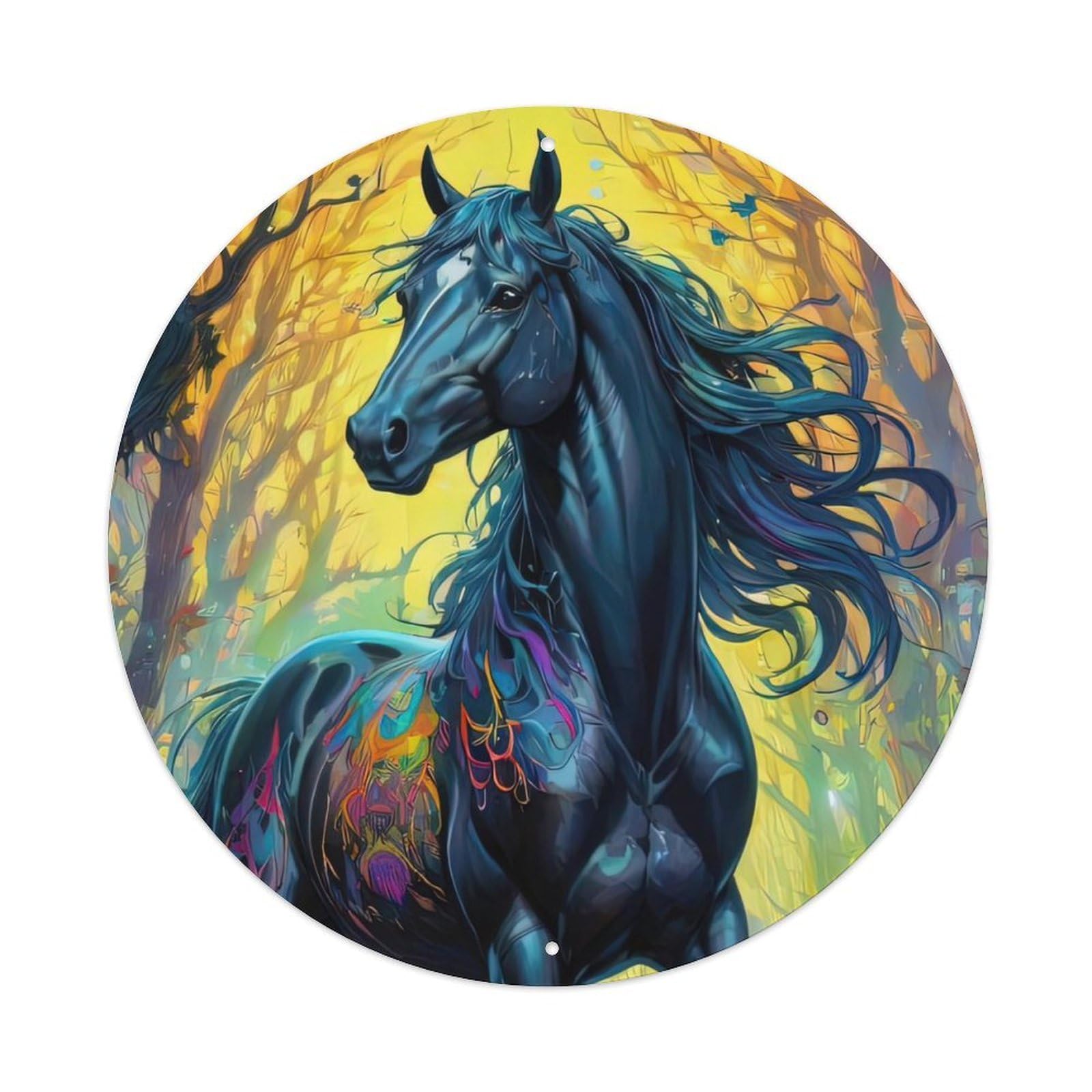 Animal Artwork The Black Horse of The Forest Metal Tin Sign